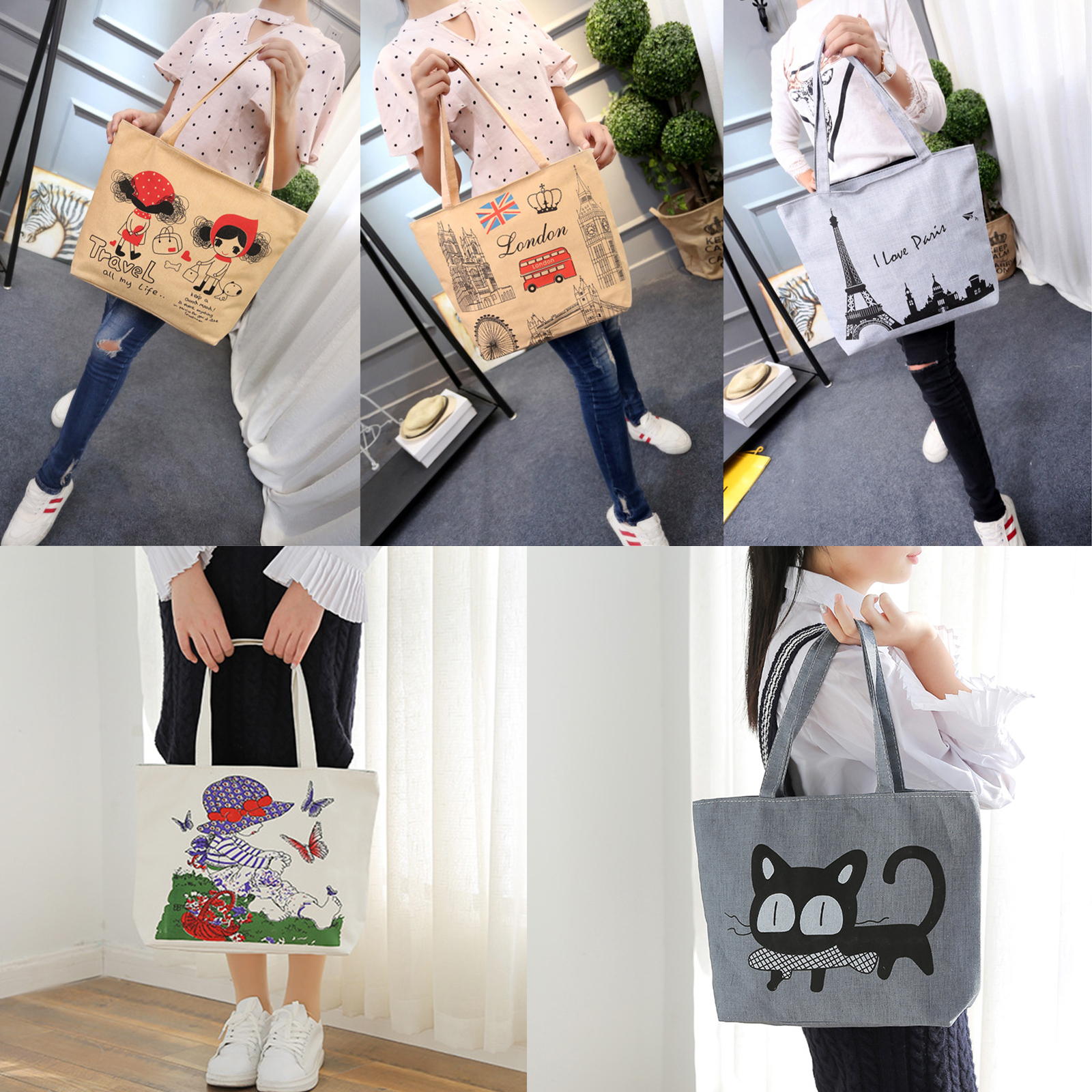 🔥Sale ลดราคา🔥 กระเป๋าผ้า Set-3 ซิปสายสะพาย มี 2 ขนาด 41x30cm / 27x36cm ถุงผ้าใส่ของ มีหลายลาย สีสันสวยงาม