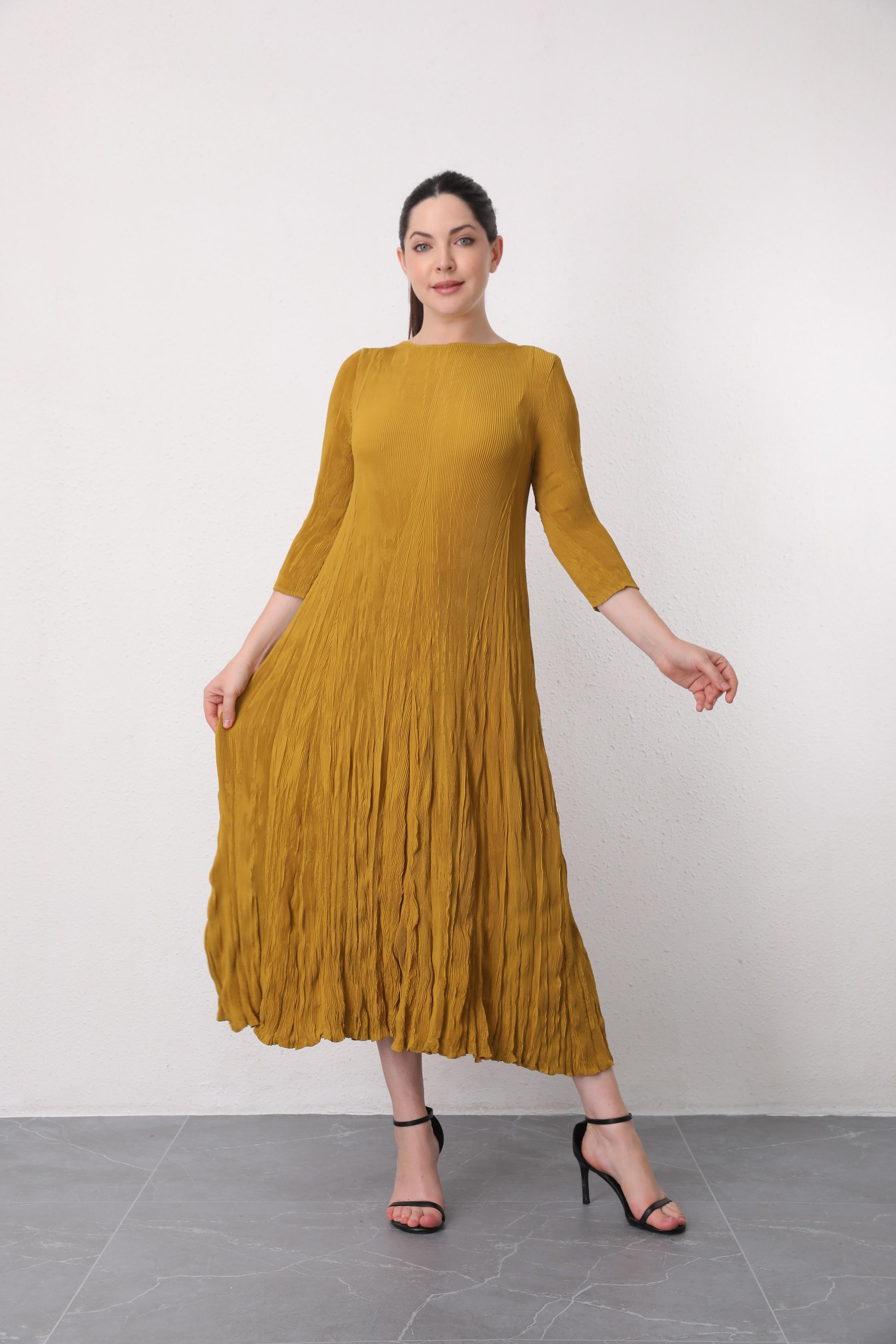 2MUAY รุ่น GA92140 เดรสอัดพลีท LONG SLEEVE CRINKLE PLEATED DRESS 6 สี FREE SIZE