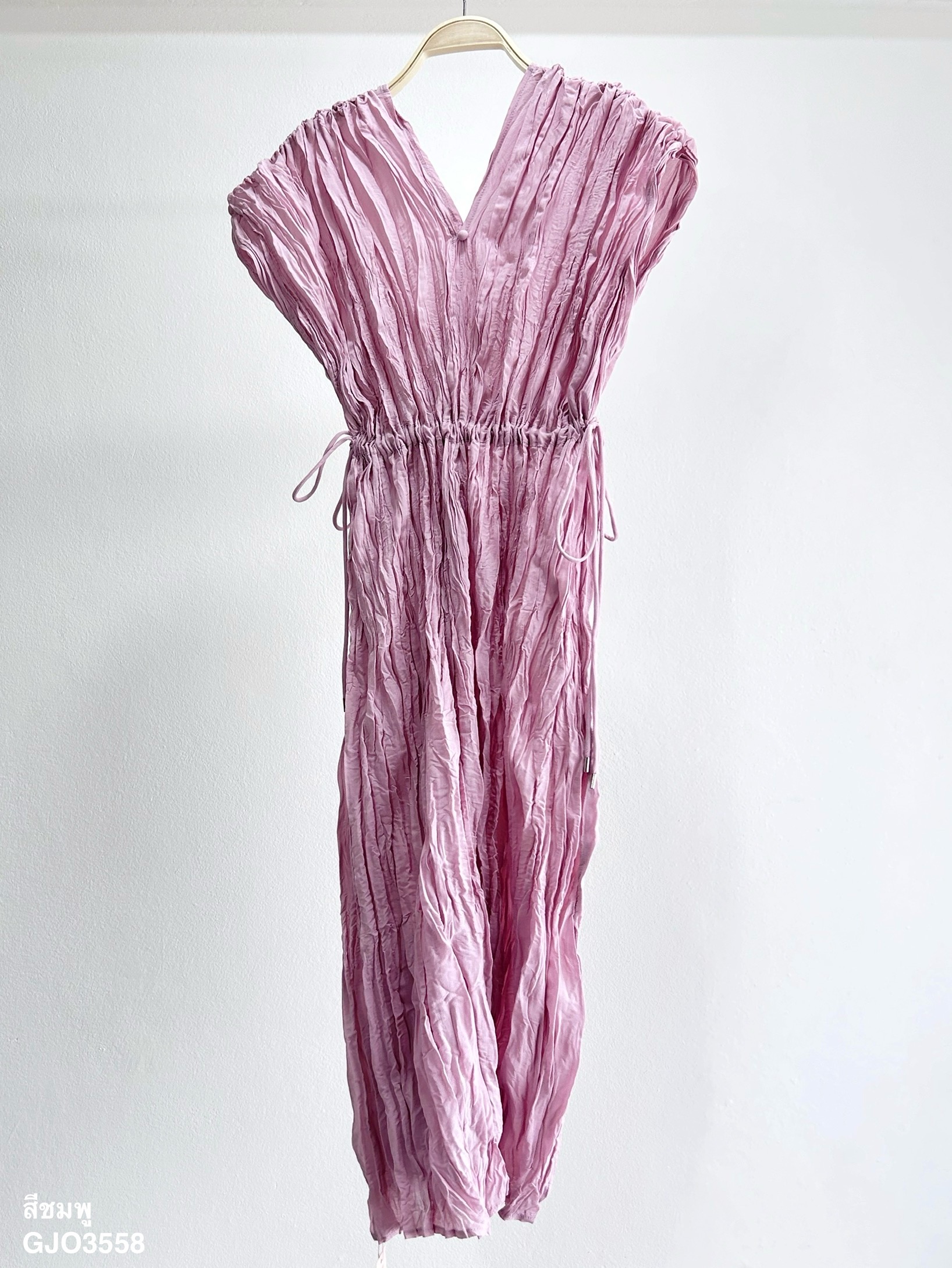 ปรับราคาลง20%!! 2MUAY รุ่น GJO3558 เดรสพลีทคุณภาพ V NECK WAIST TIE PLEATED DRESS 6 สี FREE SIZE