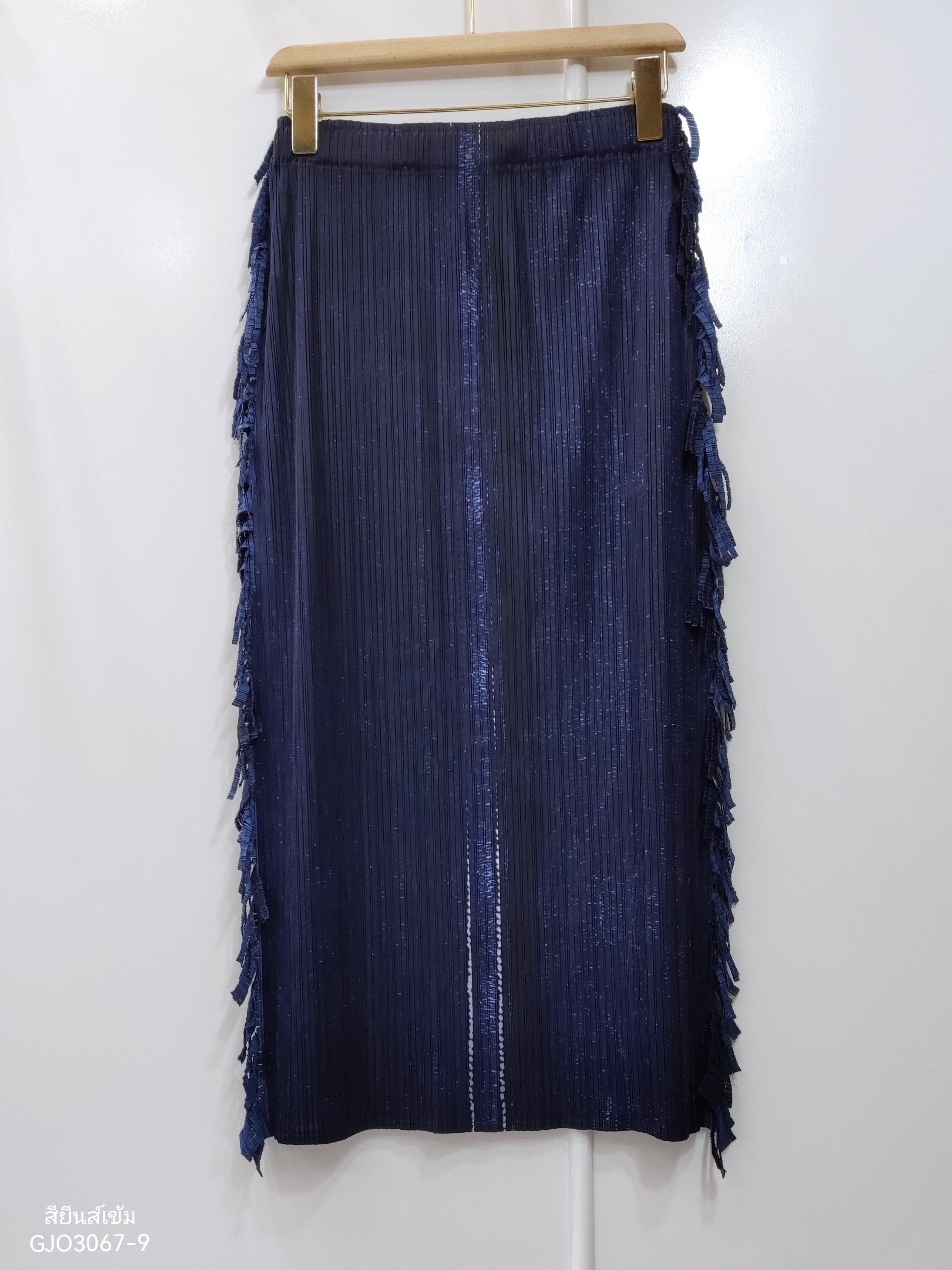 ปรับราคาลง20%!! ยาว 32นิ้ว! 2MUAY รุ่น GJO3067-9 กระโปรงพลีทคุณภาพ FRINGE TRIM DENIM PRINT PLEATED SKIRT 4 สี FREE SIZE
