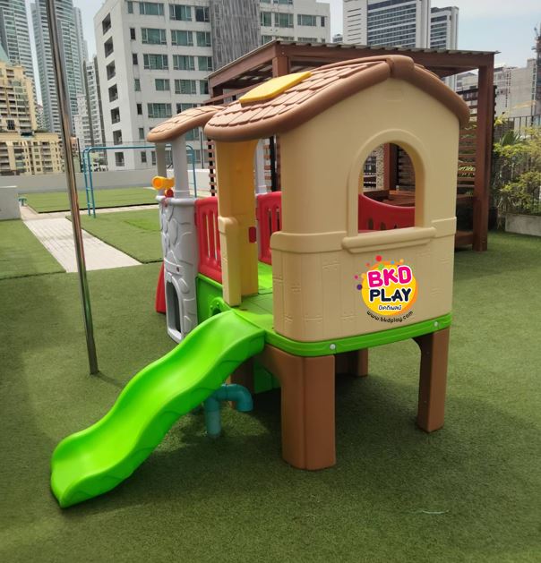 บ้านน้อย2ชั้น หลังคาสีน้ำตาล สไลเดอร์พร้อมปีนป่าย บ้านสไลเดอร์ของเล่น บ้านน้อยสองชั้น สไลเดอร์บ้าน,บ้านกระดานลื่น, เครื่องเล่นสนาม ในร่ม กลางแจ้งพร้อมส่ง kidszone
