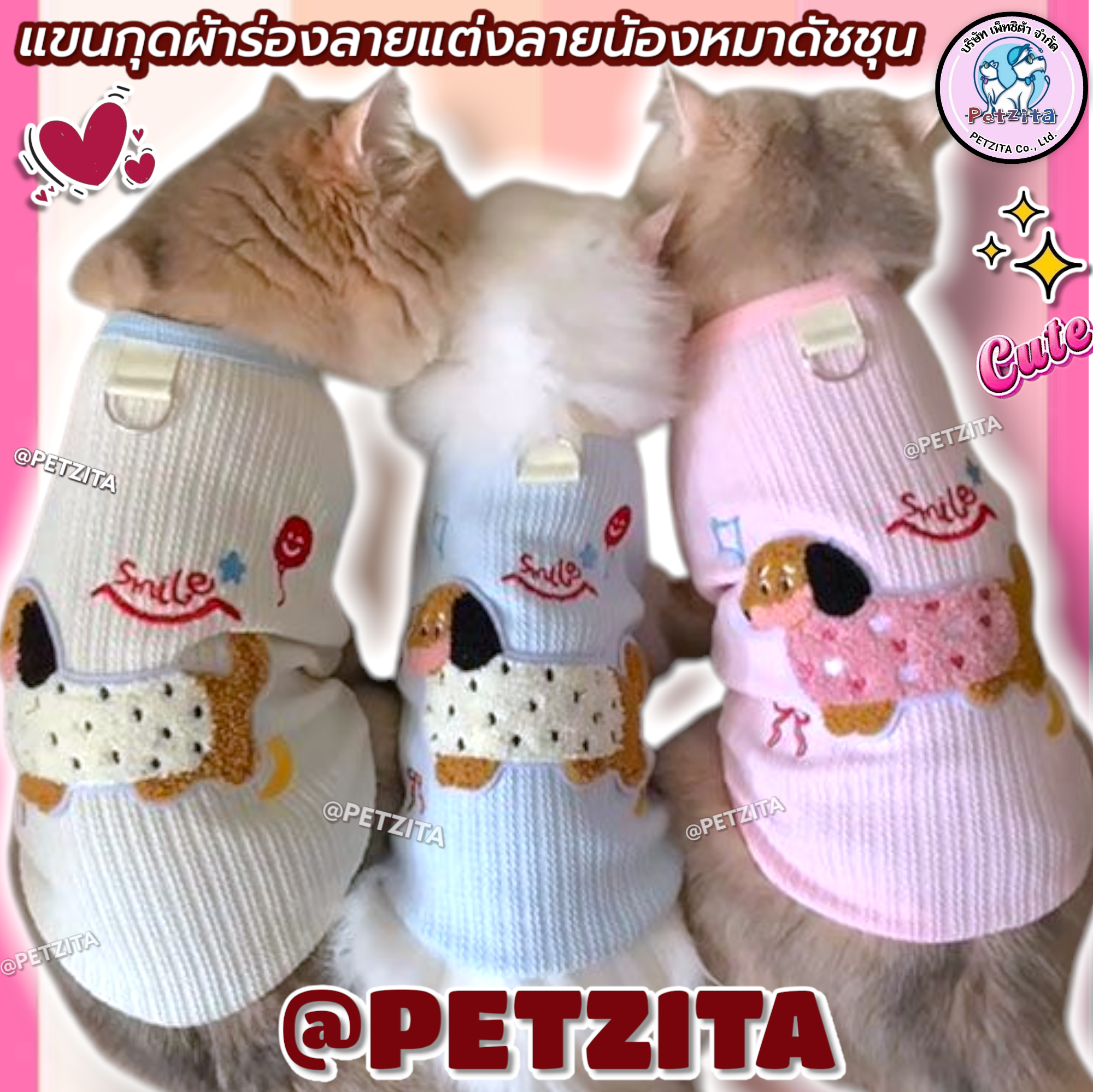 🇹🇭พร้อมส่ง🇹🇭 เสื้อแขนกุดผ้าร่องยืดใส่สบายแต่งดีเทลน่ารัก ♥️ เสื้อผ้าสัตว์เลี้ยง สุนัข ชุดหมา ชุดแมว