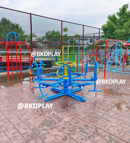 เครื่องเล่นสนาม กลางแจ้ง เหล็ก,ม้าหมุน 6 ที่ ปรับโครงสร้างตาม มอก. Outdoor Playground, ราคาโรงงาน สินค้าสั่งผลิต 10-20 วัน
