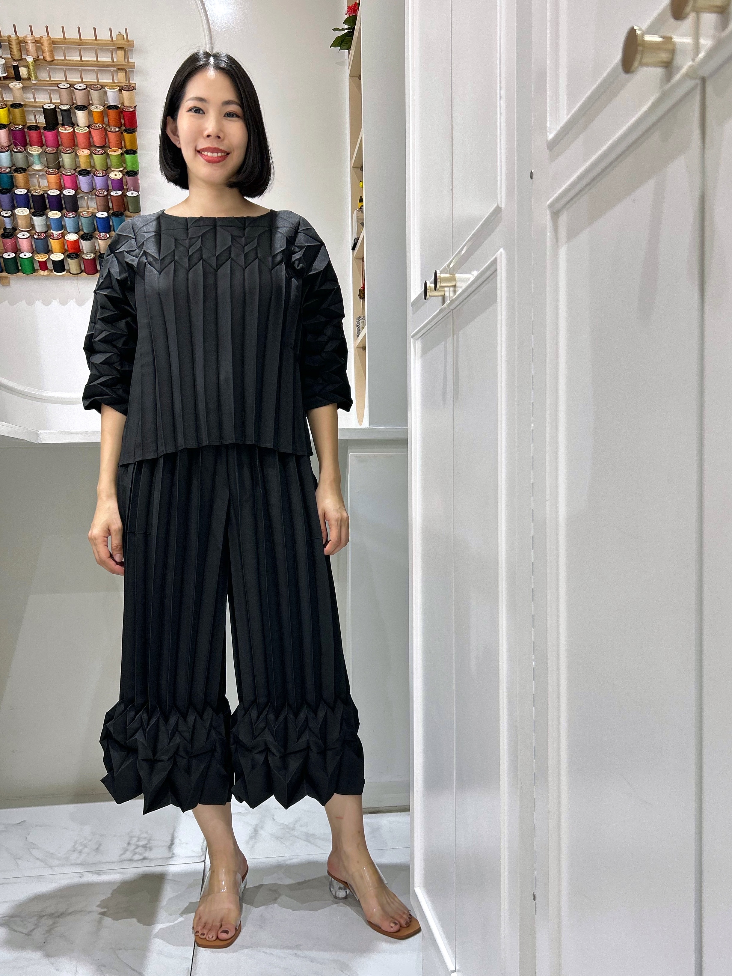 2MUAY รุ่น CX1646 / CX1644 เซ็ตพลีทคุณภาพ GLAM HALF SLEEVE TOP WITH PANTS PLEATED SET 2 สี FREE SIZE