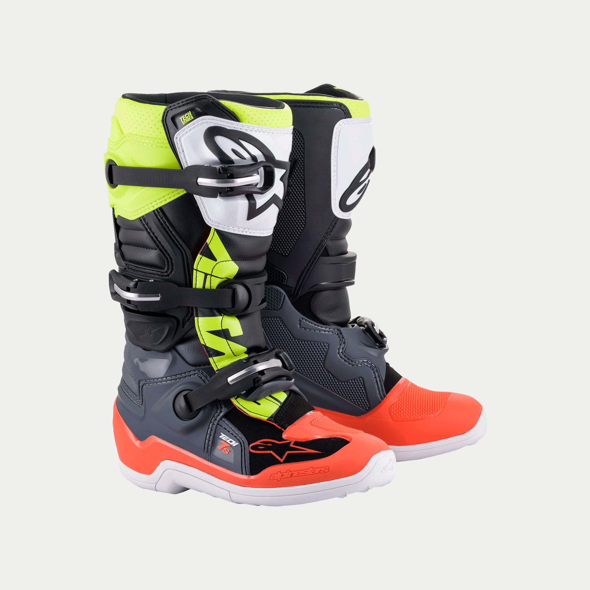 รองเท้าเด็ก Alpinestars Tech 7s Boot - Dark Gray/Red flourescent/Yellow