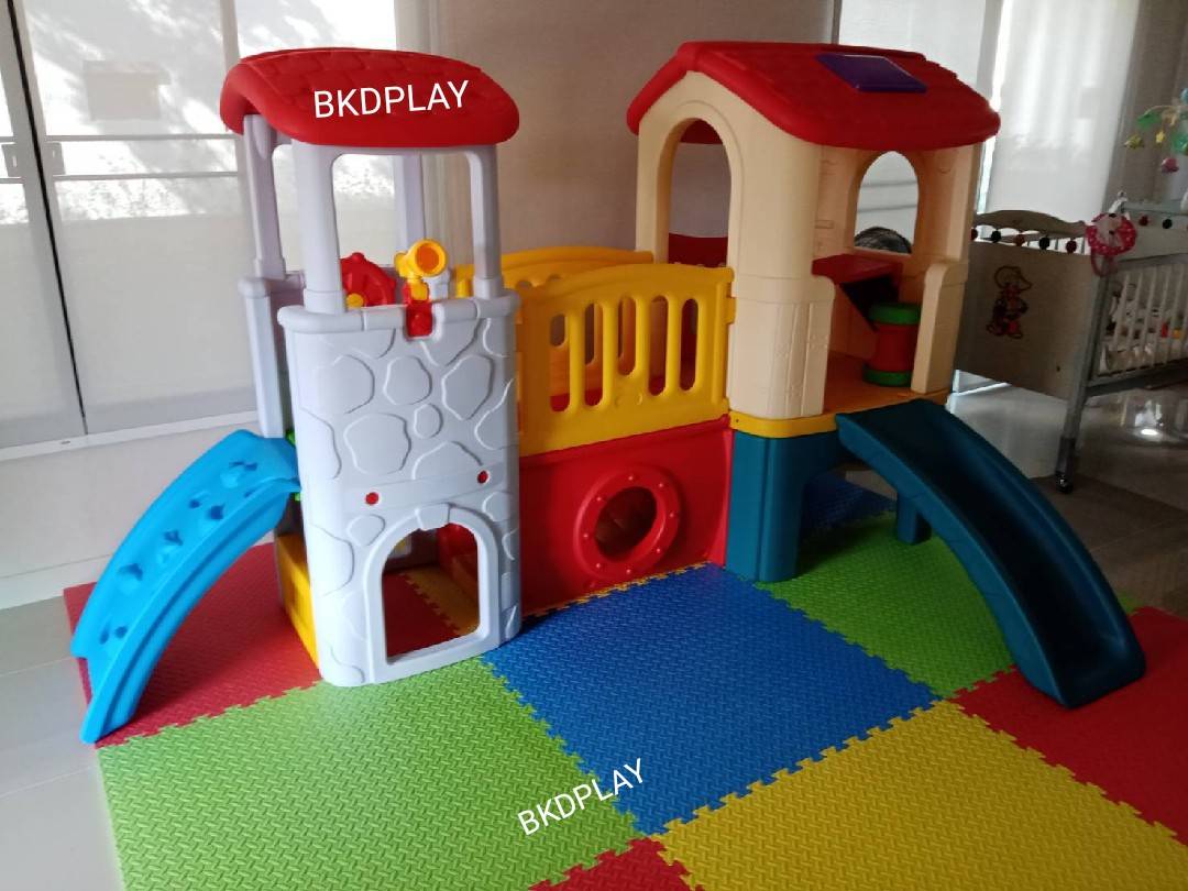โปรโมชั่นเครื่องเล่นสนามกลางแจ้ง-ในร่มบ้านน้อยสองชั้นราคาโปรโมชั่น 16,000 บาท ,สนามเด็กเล่นราคาถูก,บ้านสไลเดอร์, สไลเดอร์พร้อมปีนป่าย, บ้านน้อยสองชั้น ,กระดานลื่นบ้านมีสไลเดอร์ ,บ้านกระดานลื่นพลาสติก