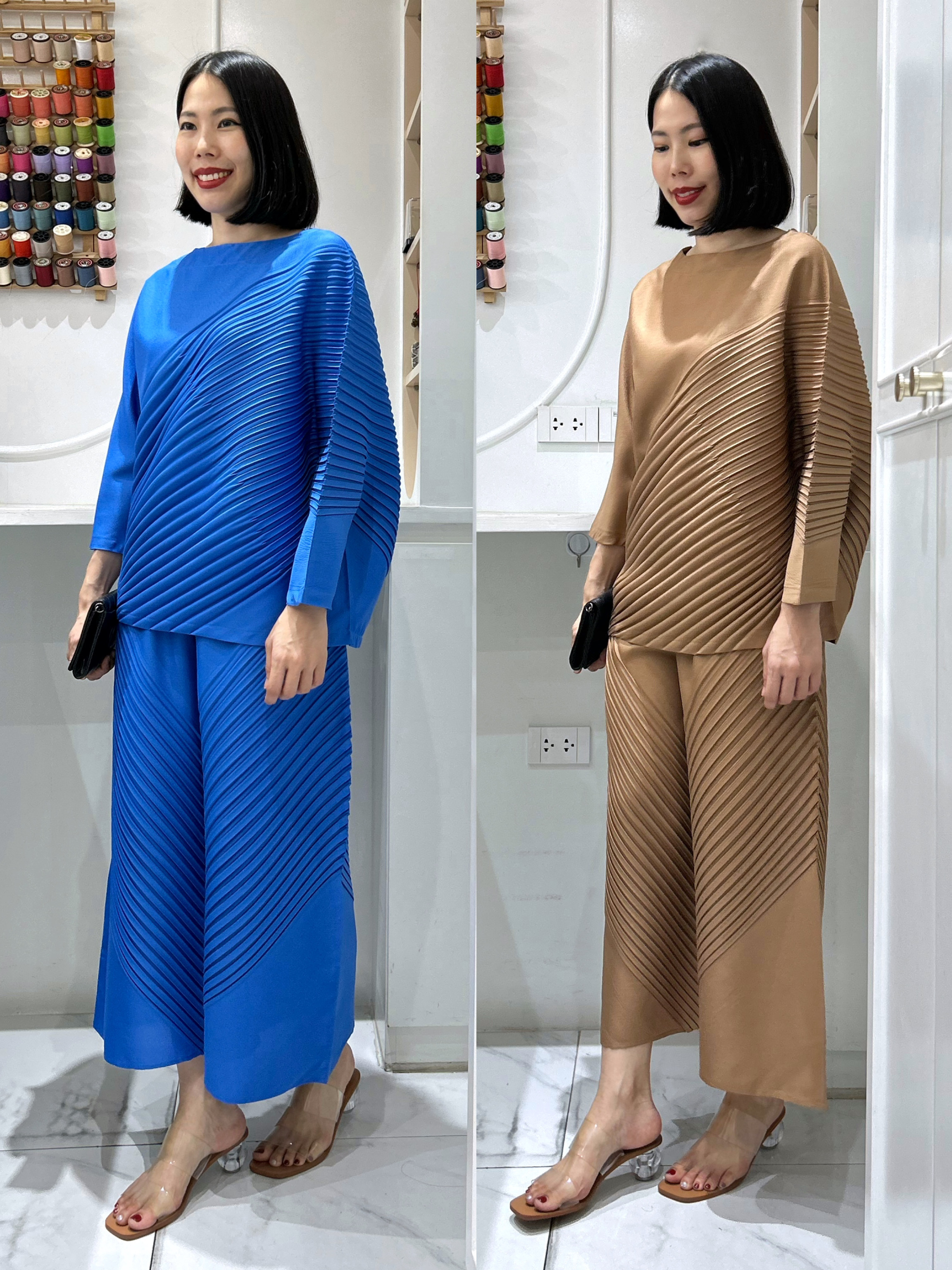 ปรับราคาลง20%!! กก. ยาว34นิ้ว 2MUAY รุ่น GJO2010 / GJO2016 เซ็ตพลีทคุณภาพ CHIC DIAGONAL PLEATED SET 7 สี FREE SIZE