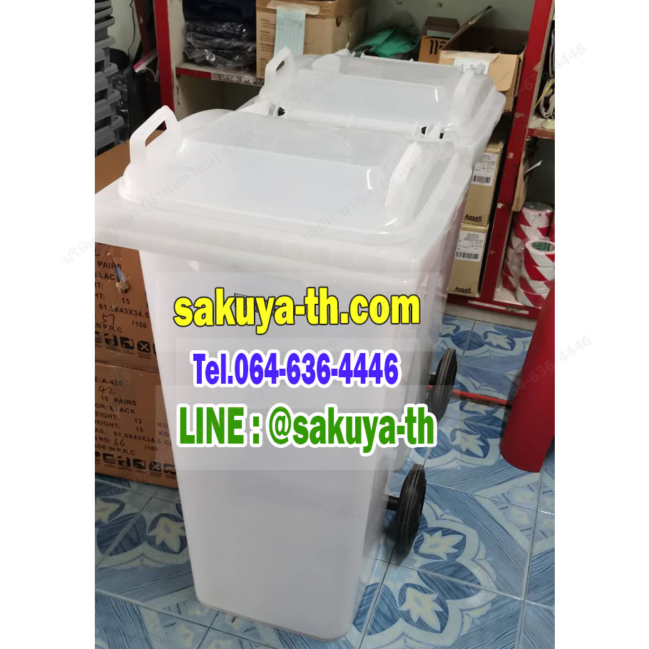 ถังขยะแยกประเภท พลาสติกใส พร้อมล้อเข็น 120 ลิตร ฝาเรียบ