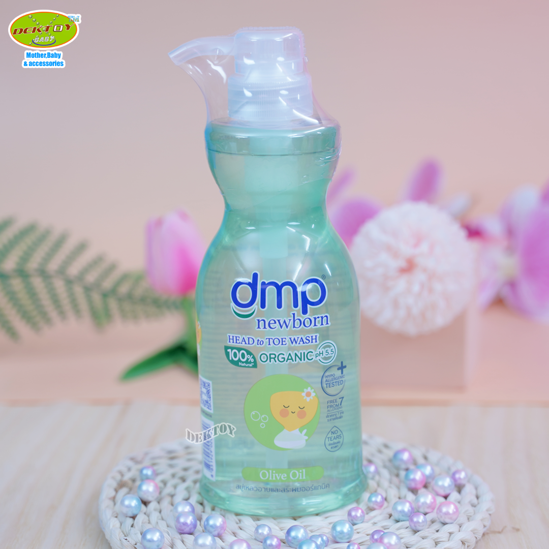 DMP newborn ออร์แกนิค สบู่เหลวอาบน้ำสระผมสำหรับเด็กแรกเกิด 450 มล.แถม100มล. Olive Oil เขียว