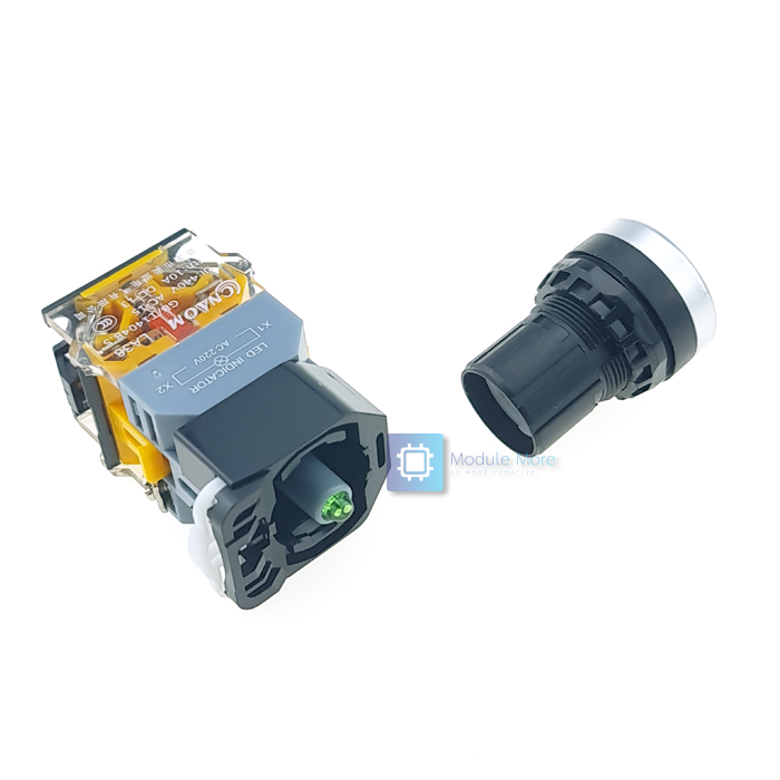 ปุ่มกดพร้อมไฟ LED [LED 220VAC] กดติด-กดดับ (Push Button Switch with LED) LA38-11DT 22mm NO/NC ( สี แดง/เหลือง/ฟ้า/เขียว/ขาว )