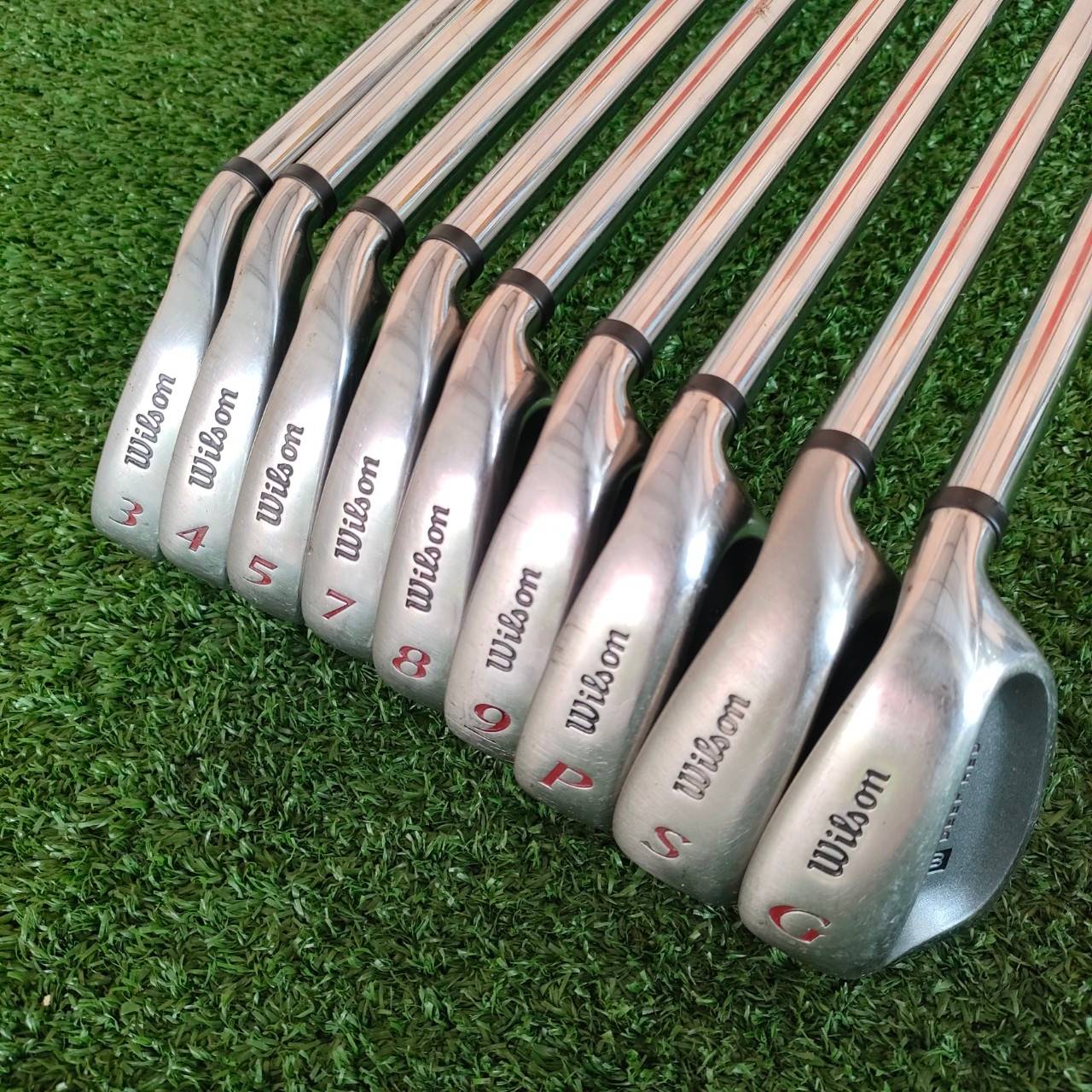 ชุดเหล็ก WILSON DEEP RED FAT SHAFT มีเหล็ก 3-9 เเละ PW SW GW ** ชุดนี้ขาด เหล็ก 6 ** ก้าน WILSON DEEP RED FLEX R เป็นรุ่นพิเศษ ก้านพิเศษ!! ไม้กอล์ฟมือสอง ของแท้ BY NakaraLuxurious