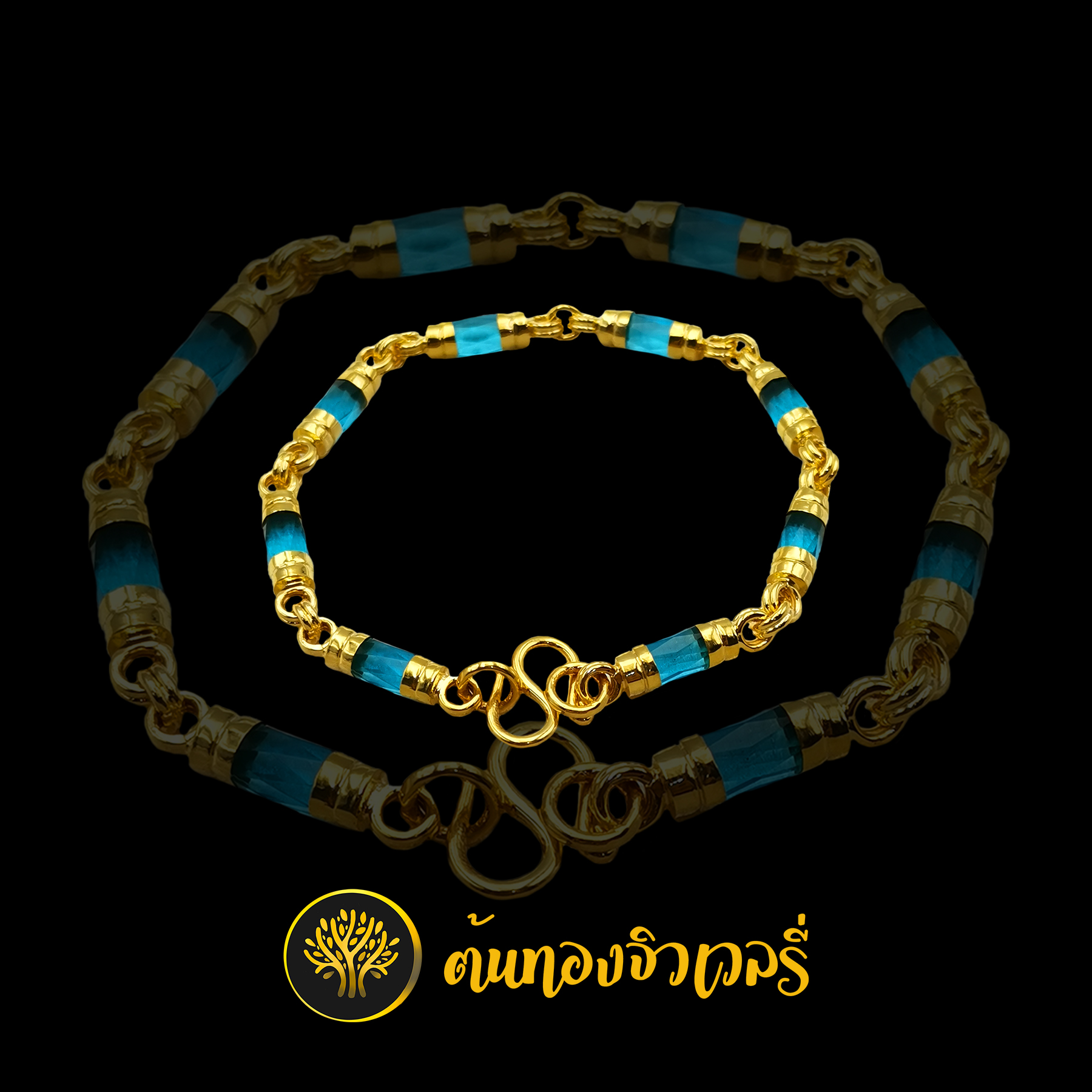 สร้อยข้อมือโกเมมนฟ้า 8เม็ด สวยๆ