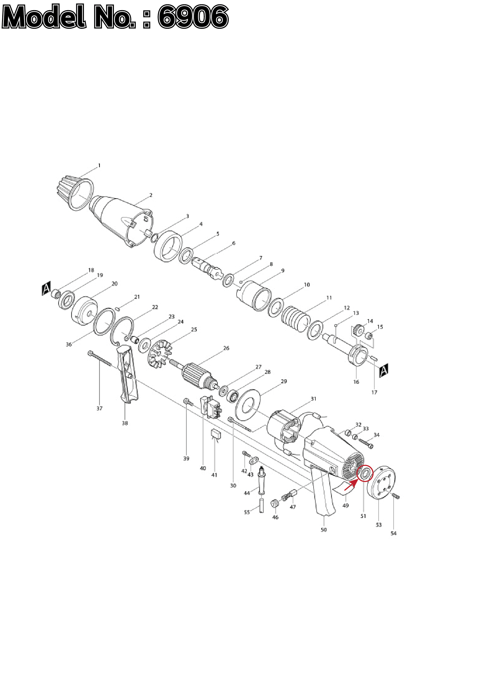 แหวนท้ายทุ่น, แหวนยูริเทน (แท้) บล็อกไฟฟ้า Makita มากีต้า รุ่น 6905B, 6906 (262010-7) (อะไหล่แท้100%) URETHANE RING18
