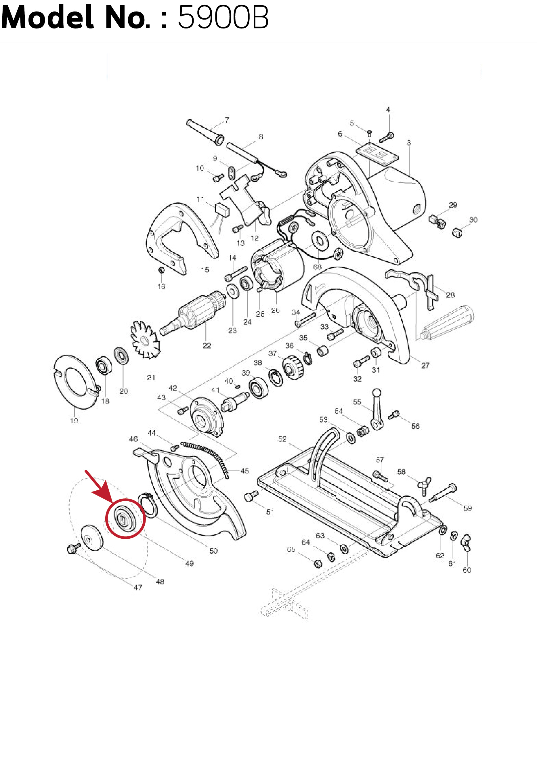 ประกับใบ ตัวใน (แท้) ล็อคใบ เลื่อยวงเดือน Makita มากีต้า รุ่น 5900B #49 (224144-4) (อะไหล่แท้ 100%) ฝาปะกับใบ(ใน)