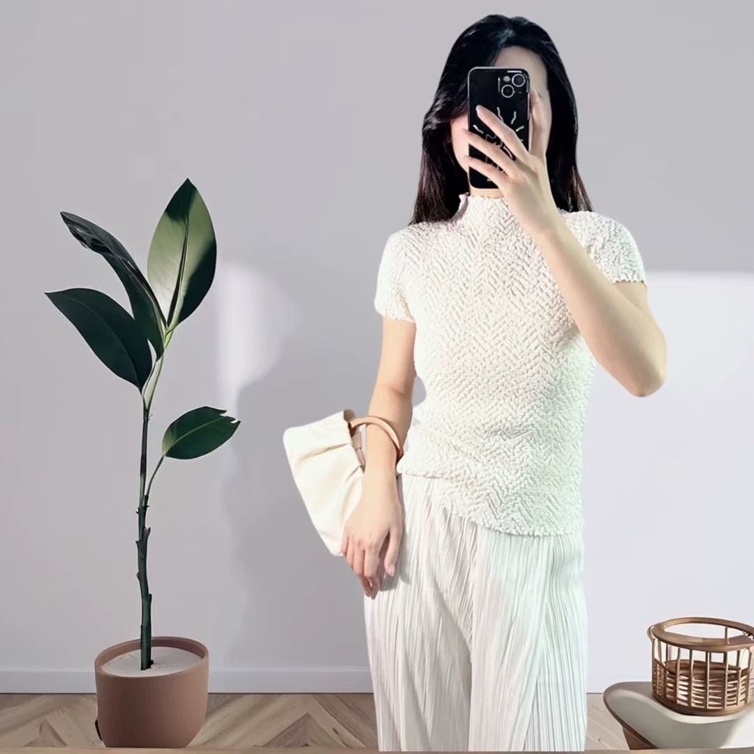 ปรับราคาลง20%!! 2MUAY GJO10308 เสื้ออัดพลีท HIGH NECK CRINKLE PLEATED TOP 6 สี FREE SIZE