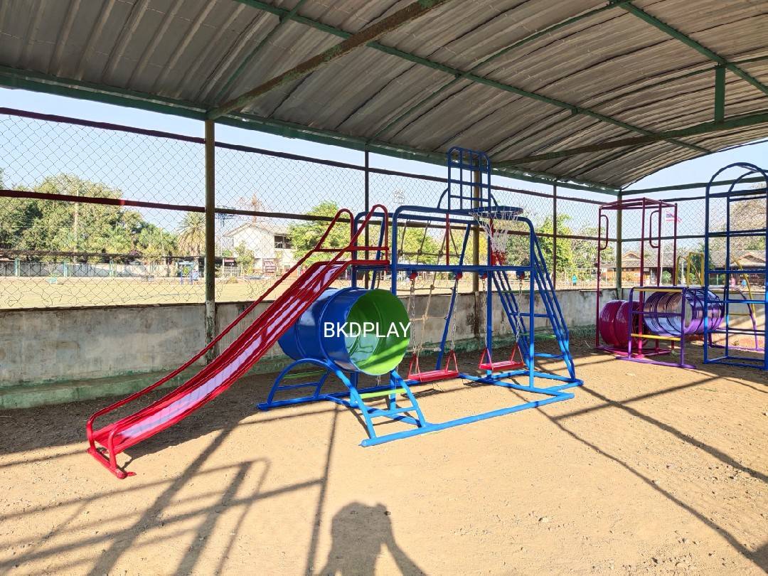 ชุดรวม H เครื่องเล่นสนามแบบเหล็ก ประกอบด้วยสไลเดอร์ชิงช้าปีนป่ายแป้นบาส (ถักเล็ก) , เครื่องเล่นสนามกลางแจ้ง , OutdoorPlayground,ผลิตเครื่องเล่นสนาม,เครื่องเล่นงบสพฐ.ประชารัฐ ราคาโรงงาน