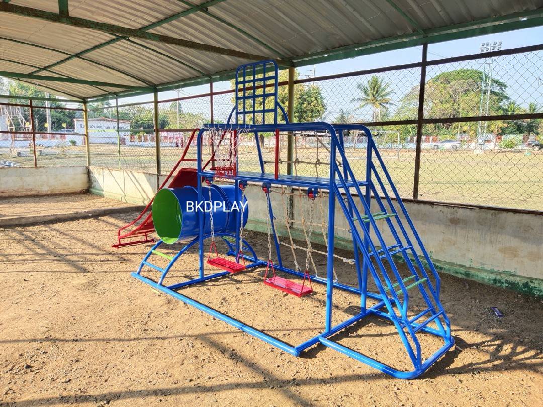 ชุดรวม H เครื่องเล่นสนามแบบเหล็ก ประกอบด้วยสไลเดอร์ชิงช้าปีนป่ายแป้นบาส (ถักเล็ก) , เครื่องเล่นสนามกลางแจ้ง , OutdoorPlayground,ผลิตเครื่องเล่นสนาม,เครื่องเล่นงบสพฐ.ประชารัฐ ราคาโรงงาน