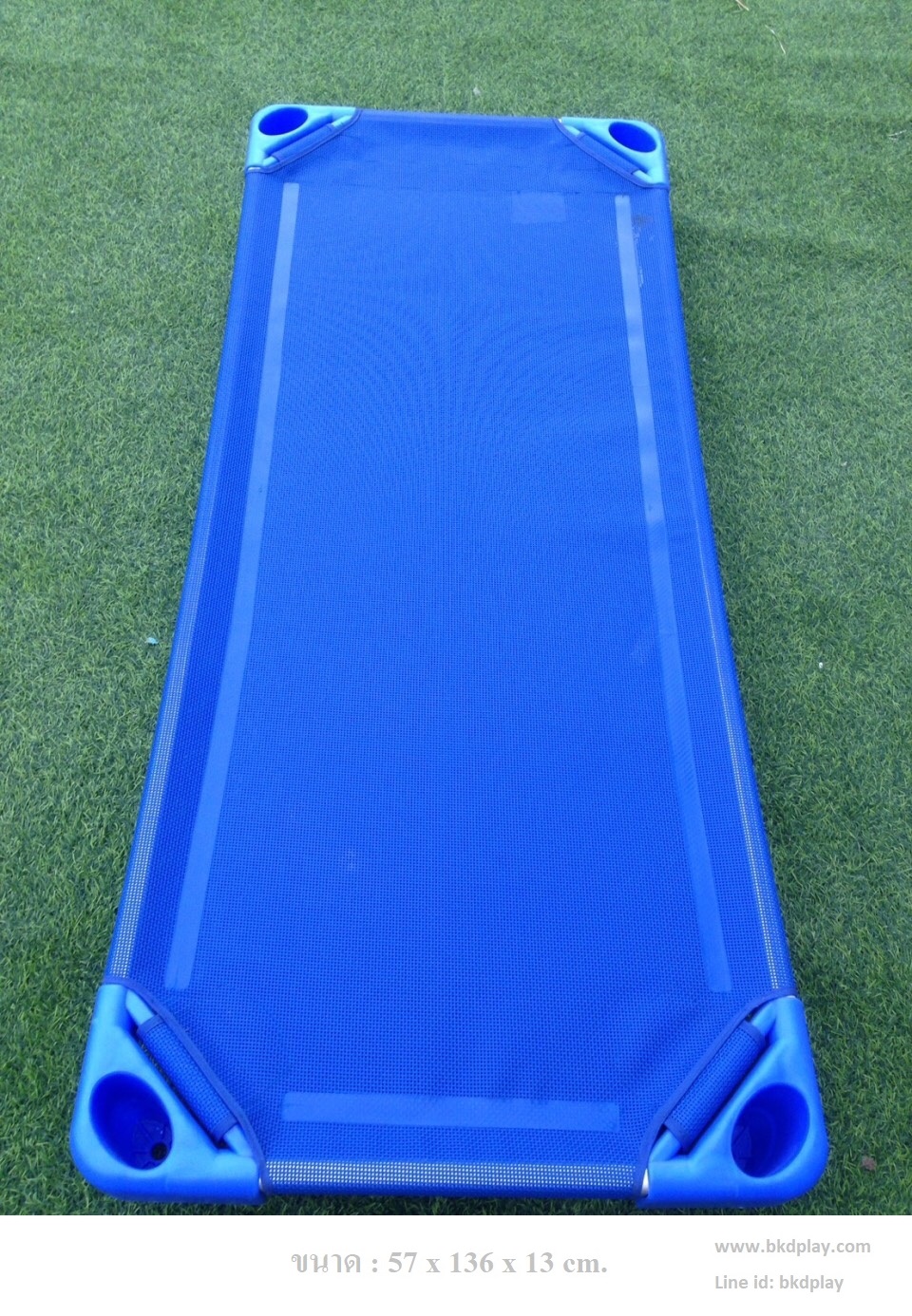 เตียงผ้าตาข่ายB สีน้ำเงิน โครงสร้างไฟเบอร์กลาส,เตียงเด็กอนุบาล,เตียงสนาม เตียงตาข่าย เตียงผ้าใบตาข่าย สำหรับโรงเรียน ศูนย์พัฒนาเด็กเล็ก พร้อมส่ง