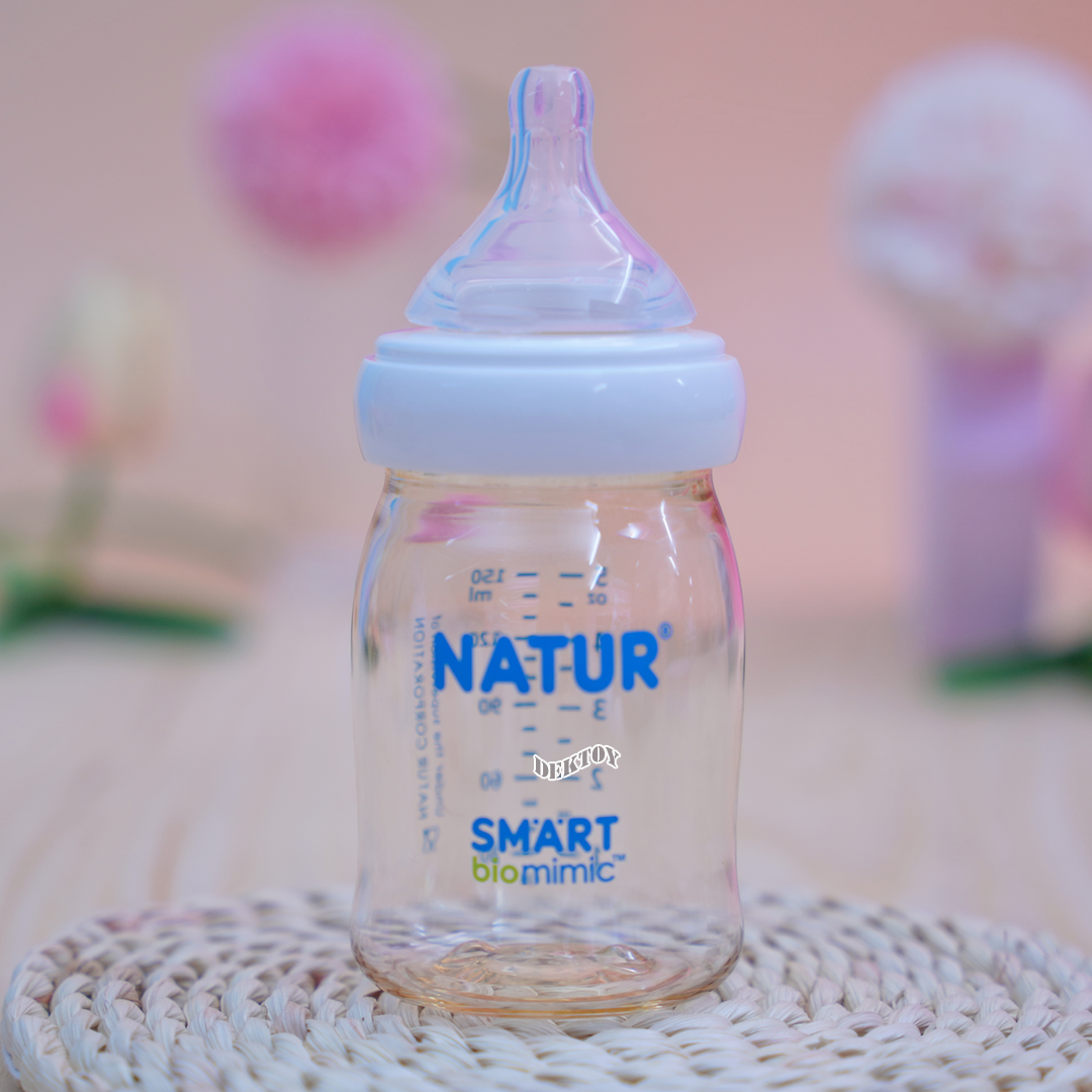 NEW-Natur เนเจอร์ ขวดนมเนเจอร์ไม่ดูด ไม่ไหล คอกว้างสมาร์ทไบโอมิมิคสีชาPES 5 ออนซ์