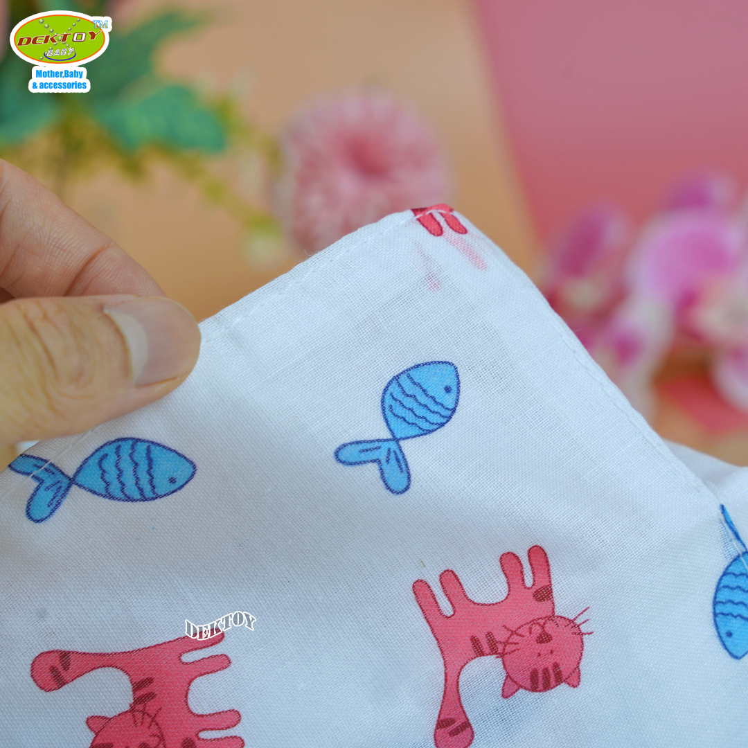 Gold Baby ผ้าอ้อมสาลู 2 ชั้นเกรดA ลายแมว 12 ผืน