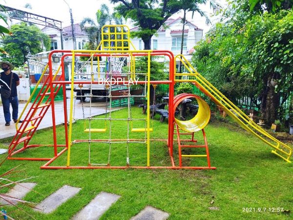 ชุดรวม H เครื่องเล่นสนามแบบเหล็ก ประกอบด้วยสไลเดอร์ชิงช้าปีนป่ายแป้นบาส (ถักเล็ก) , เครื่องเล่นสนามกลางแจ้ง , OutdoorPlayground,ผลิตเครื่องเล่นสนาม,เครื่องเล่นงบสพฐ.ประชารัฐ ราคาโรงงาน