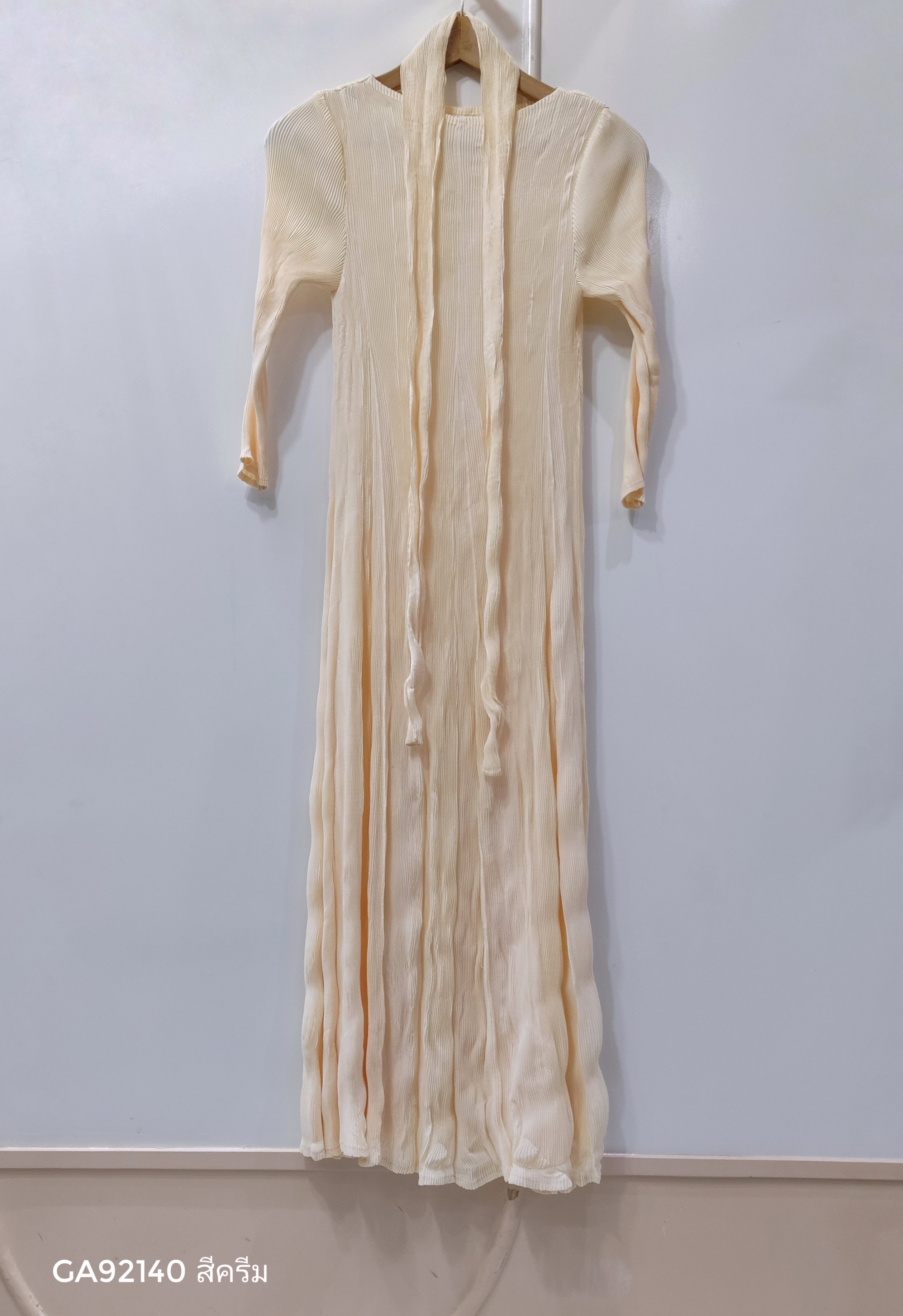 2MUAY รุ่น GA92140 เดรสอัดพลีท LONG SLEEVE CRINKLE PLEATED DRESS 6 สี FREE SIZE