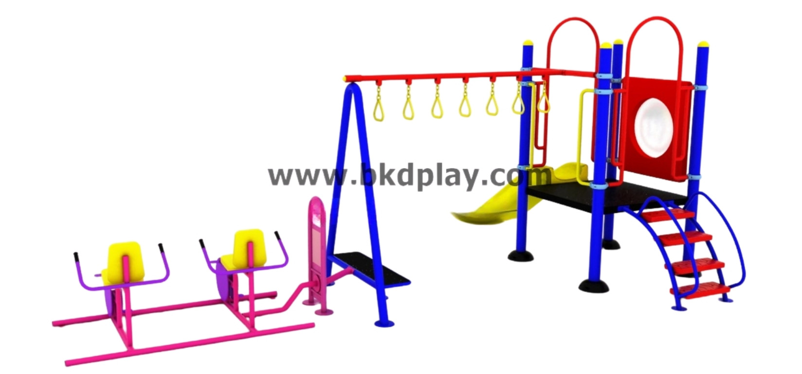 ชุดหอสไลด์80 +ห่วงโหน +จักรยานบัดดี้ เครื่องเล่นสนามกลางแจ้ง เครื่องเล่นสนามเหล็ก พร้อมเครื่องออกกำลังกายเด็ก สั่งผลิต 10-20 วัน ขนาด 400x630x220 ซม.