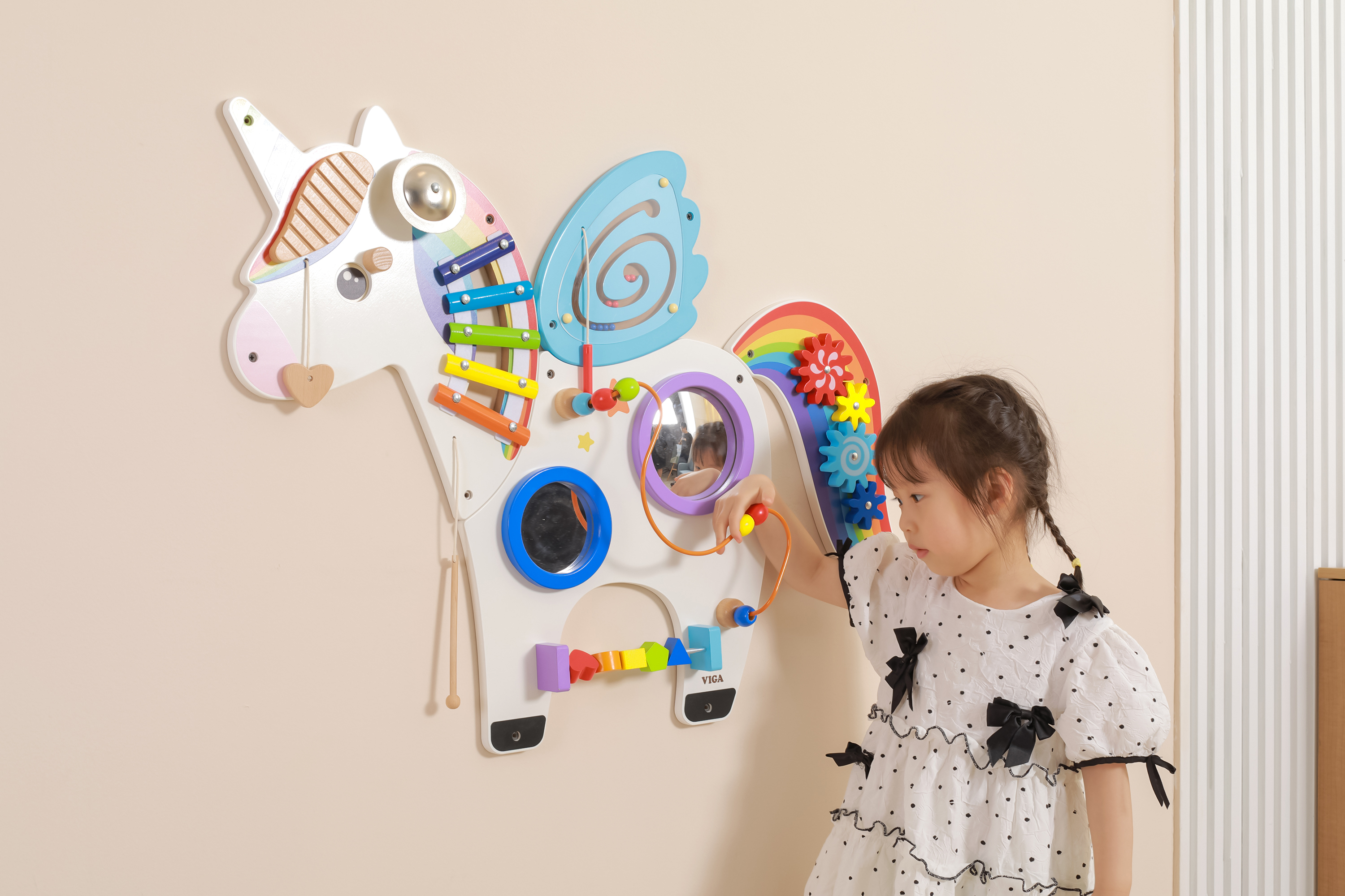 Wall Activity Panel - Unicorn , ผนังยูนิคอร์น, แผ่นติดผนัง เกมส์ไม้ ของเล่นเสริมพัฒนาการ, ของเล่น,ของเล่นติดผนัง,แถบแม่เหล็ก