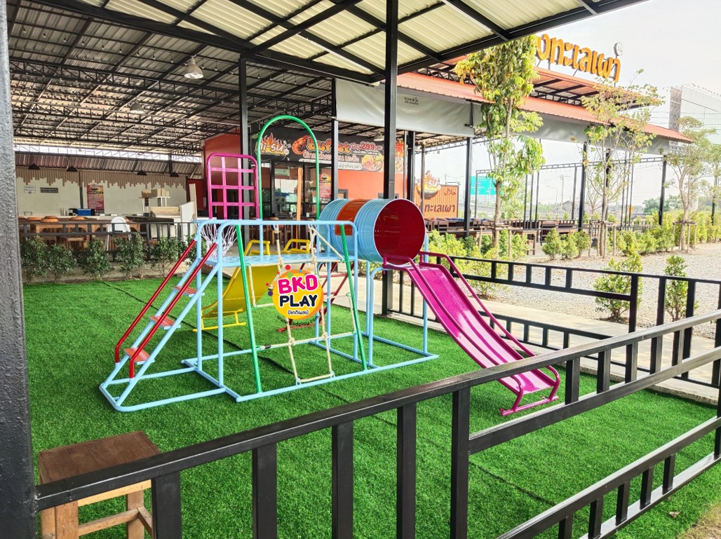 เครื่องเล่นสนามชุดรวมD ประกอบด้วยสไลเดอร์ปีนป่ายแป้นบาสและถังลอด, เครื่องเล่นสนามกลางแจ้ง , เครื่องเล่นสนามเหล็ก, ของเล่น, OutdoorPlayground,สนามเด็กเล่น,เครื่องเล่นงบสพฐ.ประชารัฐ ราคาโรงงาน