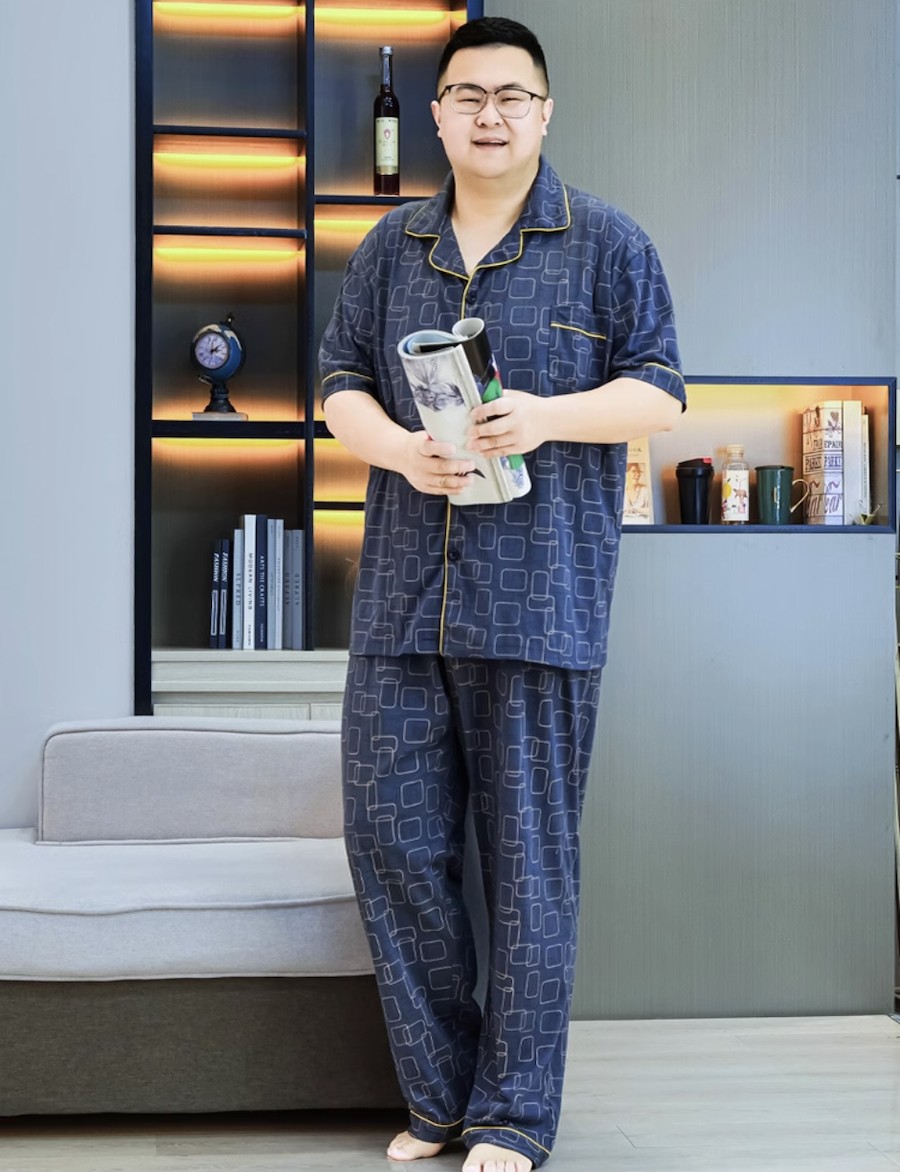 ชุดนอนผู้ชายอ้วน ไซส์ใหญ่ แขนสั้น-ขายาว ลายสี่เหลี่ยม ผ้าเนื้อดี ใส่สบาย