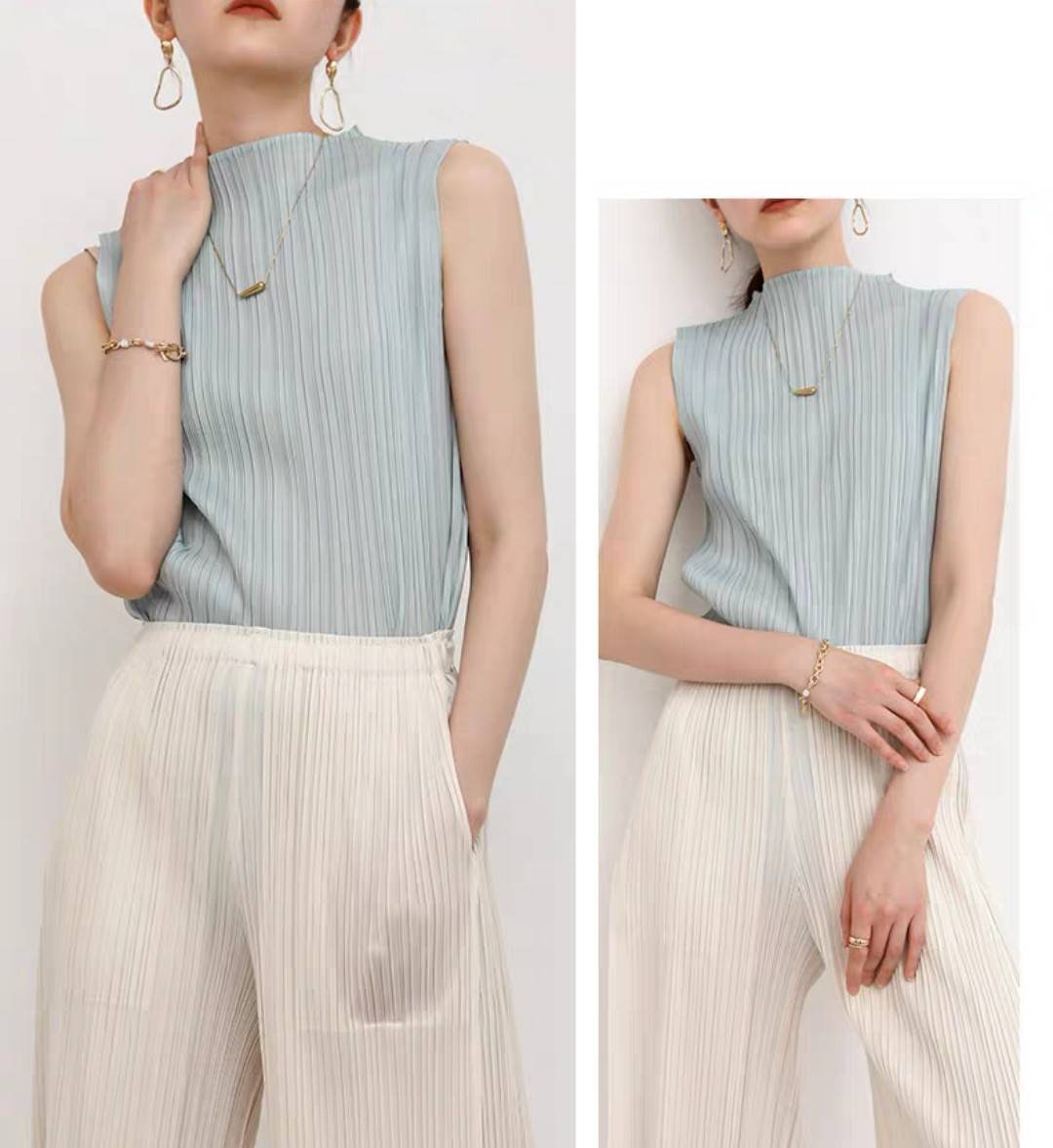 2MUAY BASIC รุ่น GJO7658 BASIC HIGH NECK PLEATED TOP เสื้ออัดพลีทงานคุณภาพ 22สี FREE SIZE