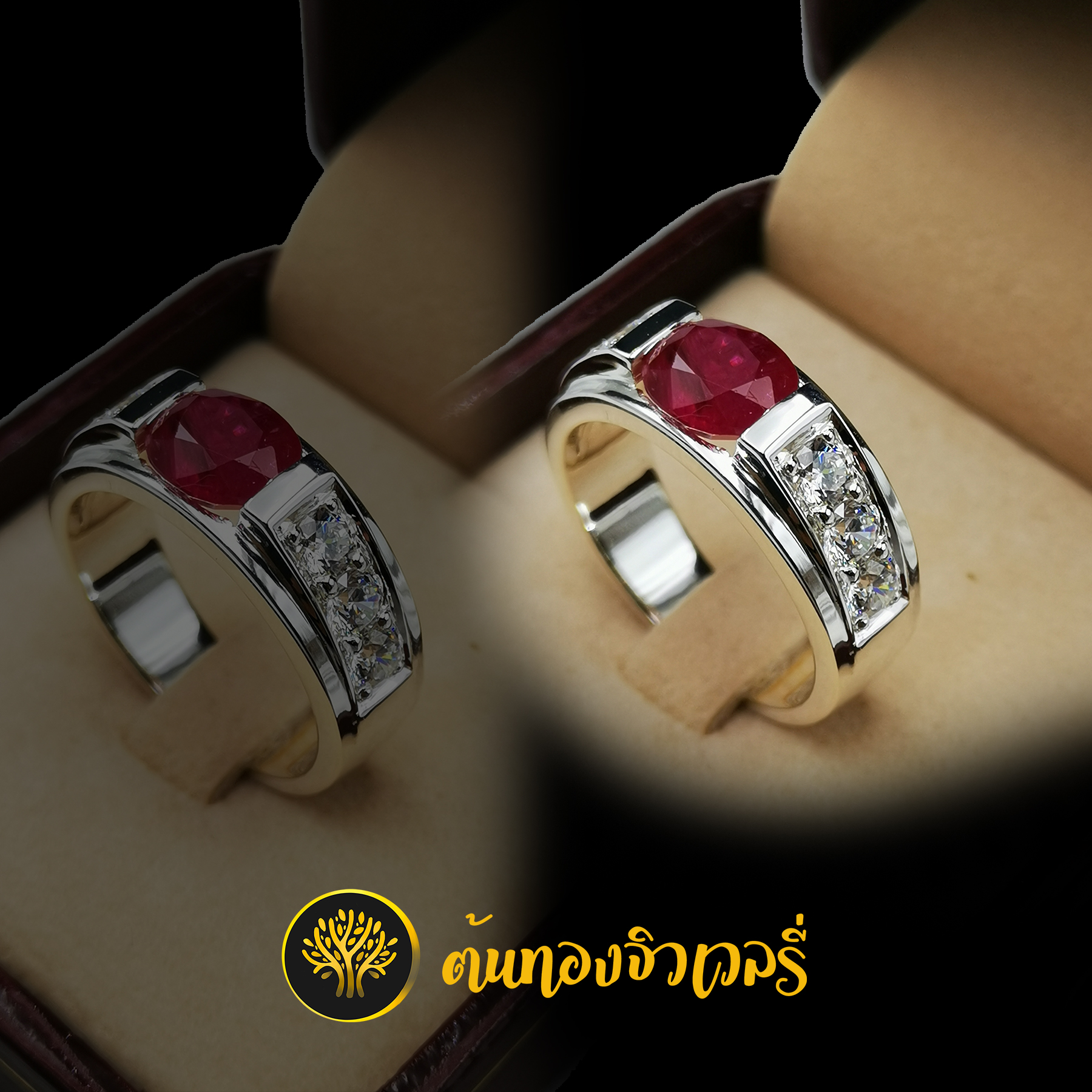 แหวนพลอยทับทิม ข้างฝังเพชร พลอยเม็ดใหญ่ดูโดดเด่น ข้างฝังเพชรสวยเนียน งานดีมากกก