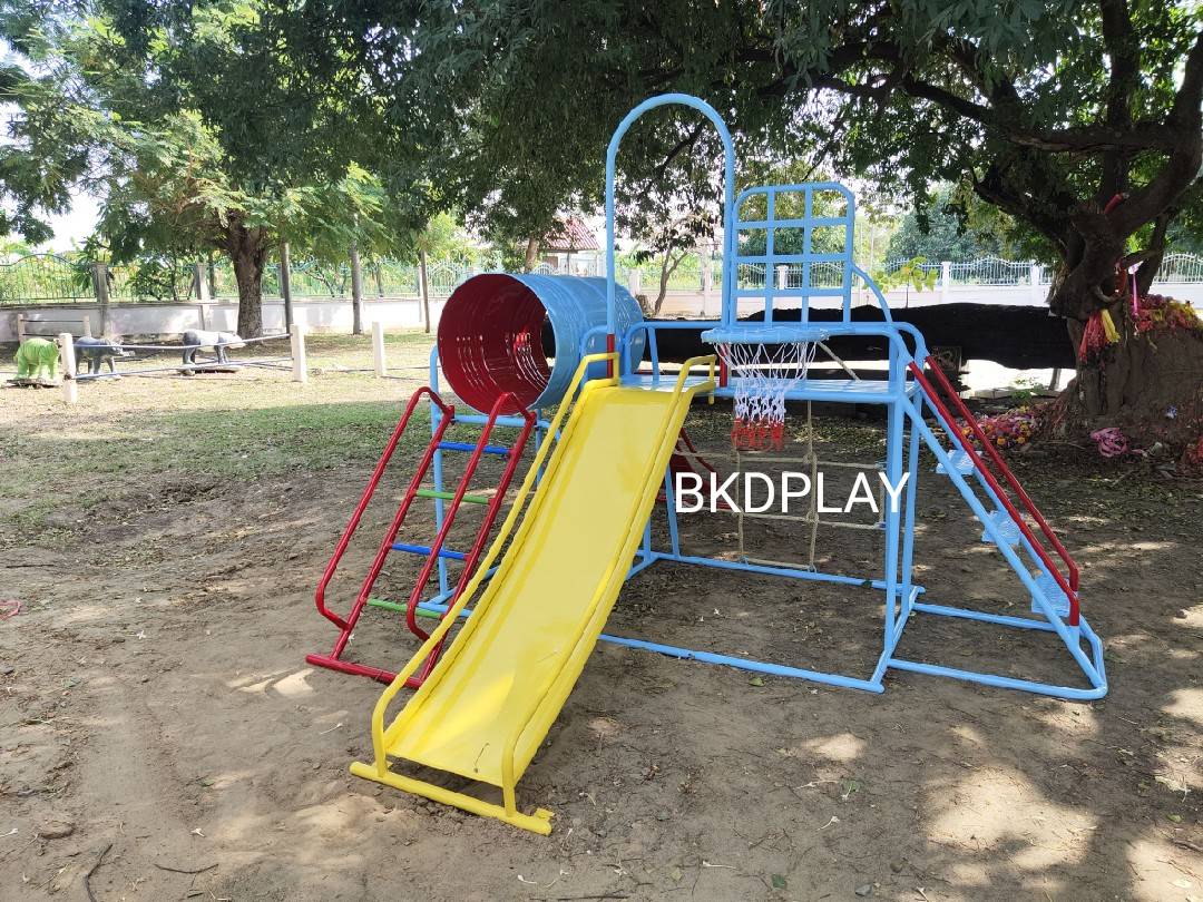 เครื่องเล่นสนามชุดรวมD ประกอบด้วยสไลเดอร์ปีนป่ายแป้นบาสและถังลอด, เครื่องเล่นสนามกลางแจ้ง , เครื่องเล่นสนามเหล็ก, ของเล่น, OutdoorPlayground,สนามเด็กเล่น,เครื่องเล่นงบสพฐ.ประชารัฐ ราคาโรงงาน