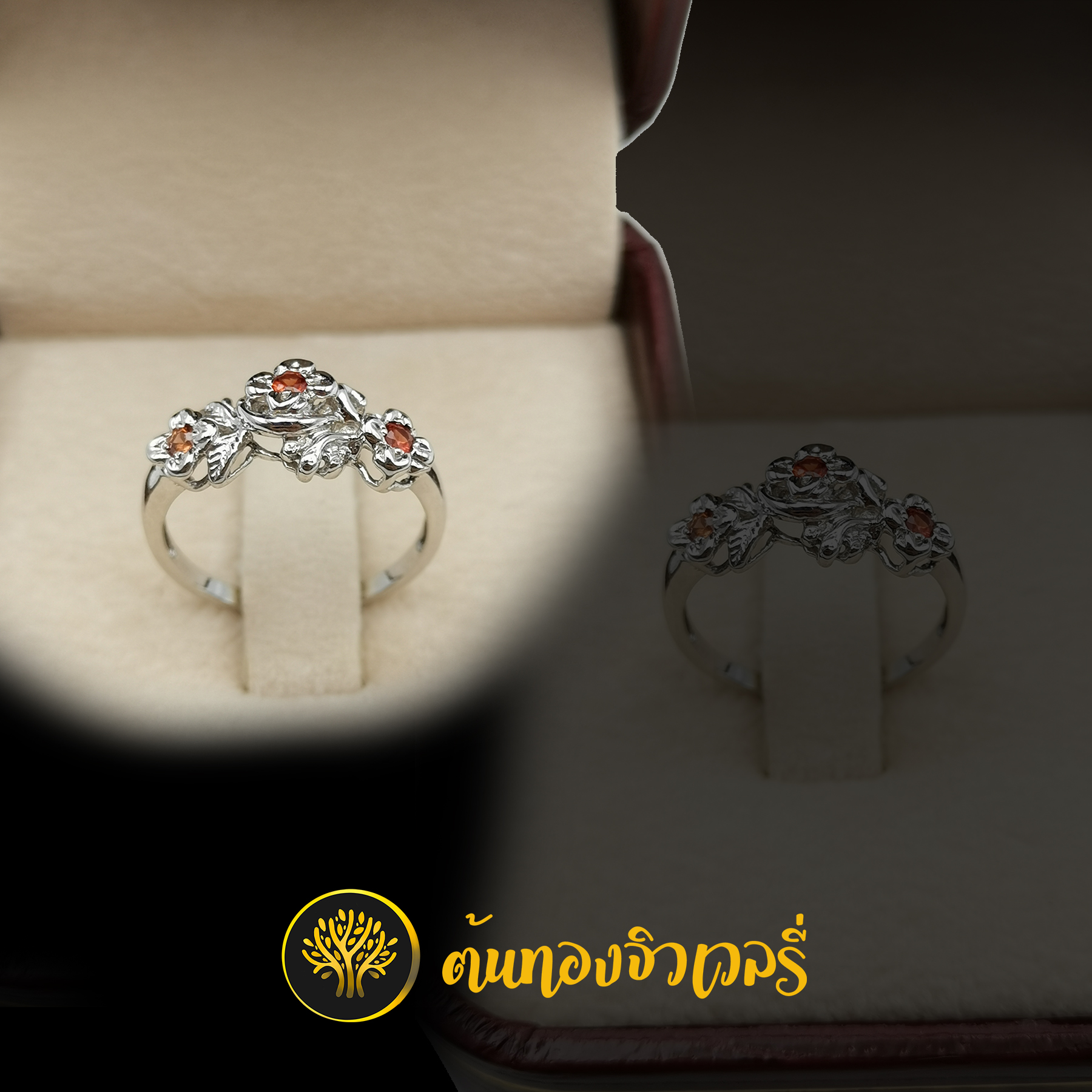 แหวนเงินลายดอกไม้ฝังพลอยบุษราคัม สวยๆเก๋ๆ ไม่เหมือนใครแน่นอนครับ