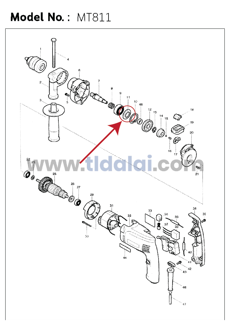 แหวนรองลูกปืน แกนเฟือง (แท้) Makita มากีต้า รุ่น M8100B, HP1630 - Maktec มาคเทค รุ่น MT811, MT813 (257246-1) (อะไหล่แท้100%)
