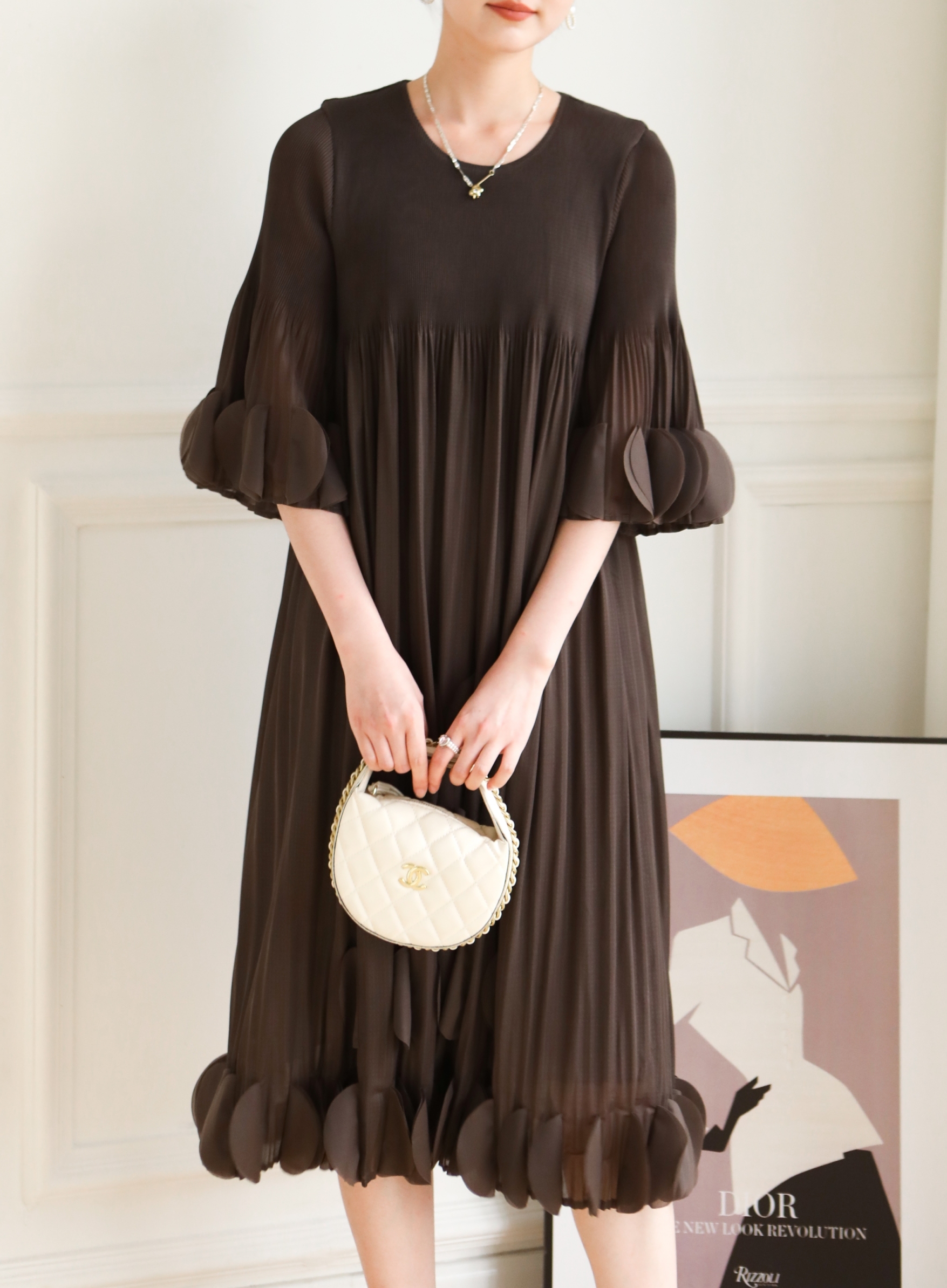 2MUAY รุ่น GJO9015 เดรสพลีทคุณภาพ FLARE SLEEVE PLEATED DRESS 4 สี FREE SIZE