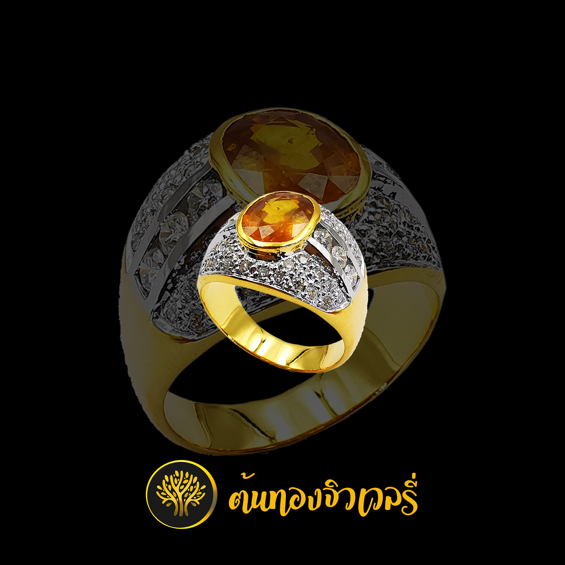 แหวนพลอยบุษราคัม ล้อมเพชร แน่นๆ พลอยเด่นๆ เพชรแน่นๆ สุดจัดครับงานนี้