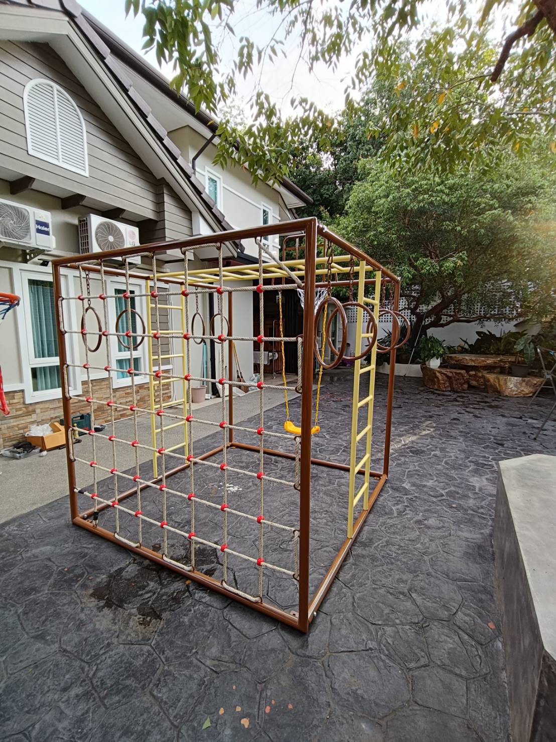 ลูกเต๋าปีนป่าย ชุดรวมปีนป่ายสี่เหลี่ยมA2 ปีนป่ายเชือก พร้อมบาร์โหน บาร์ไต่ ชิงช้า เครื่องเล่นสนามเหล็ก เครื่องเล่นสนามกลางแจ้ง OutdoorPlayground