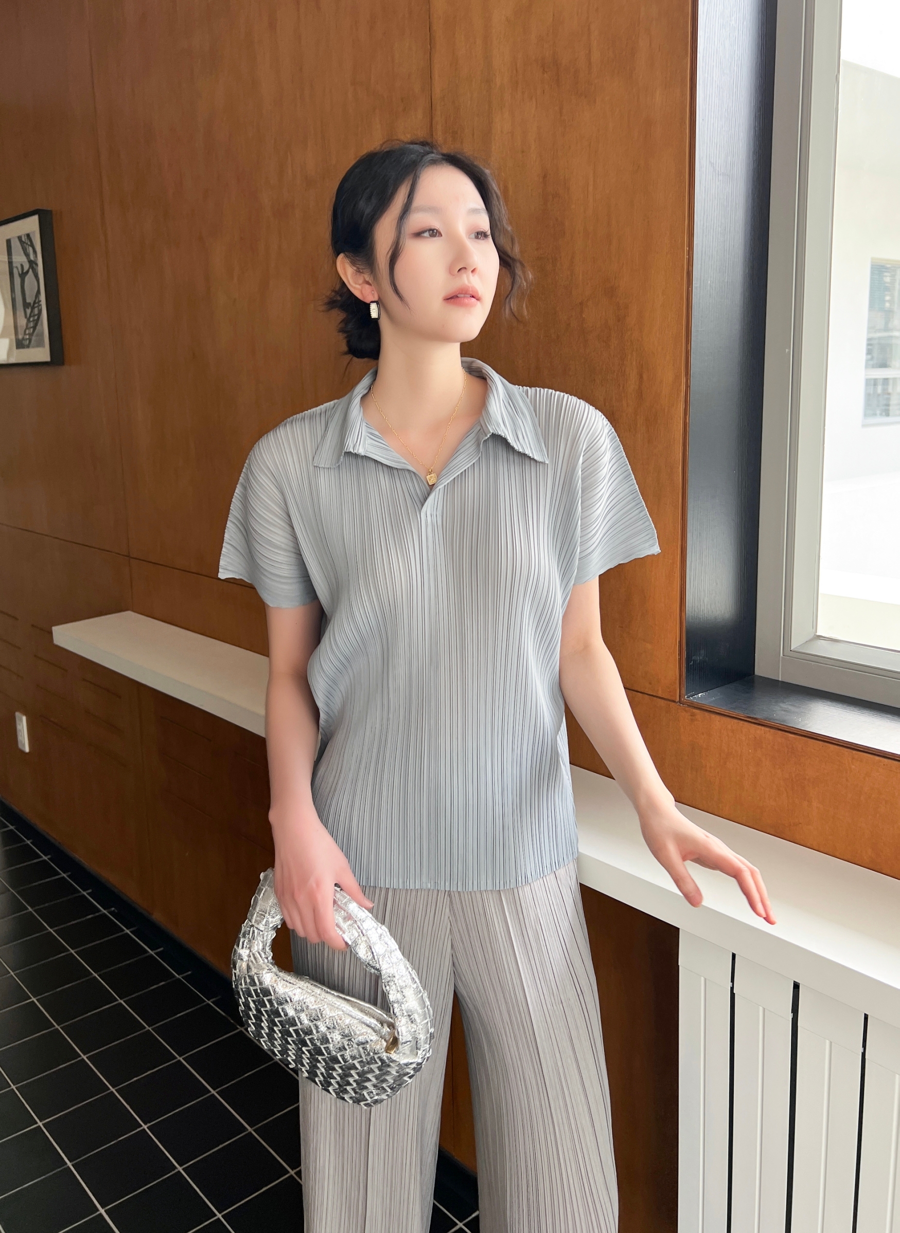 2MUAY รุ่น GJO3969 เสื้ออัดพลีทคุณภาพ BAT SLEEVE COLLAR PLEATED TOP 8 สี FREE SIZE