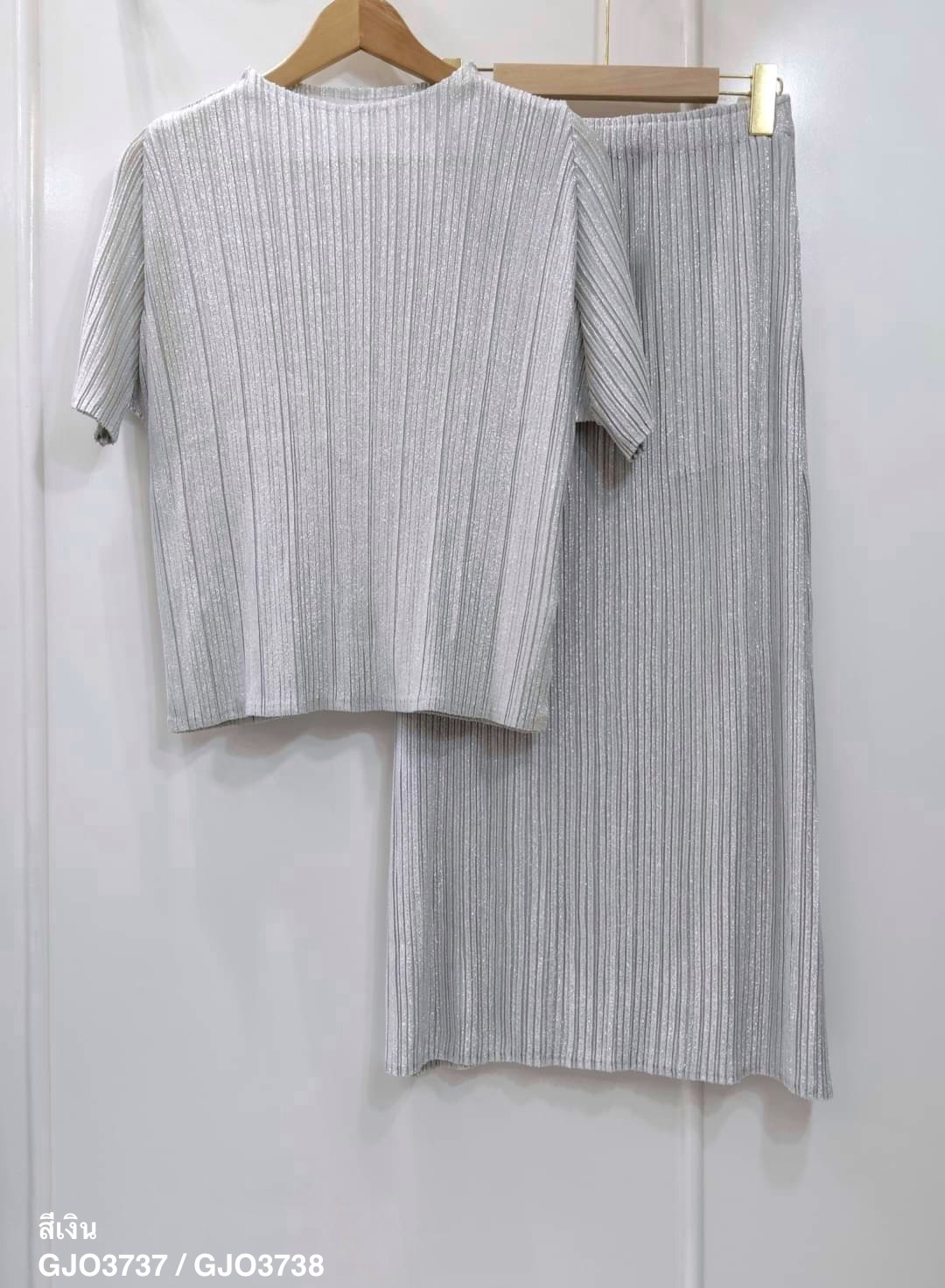 2MUAY รุ่น GJO3737 /GJO3738 เซ็ตพลีทคุณภาพ GLITTER PLEATED SET 7 สี FREE SIZE