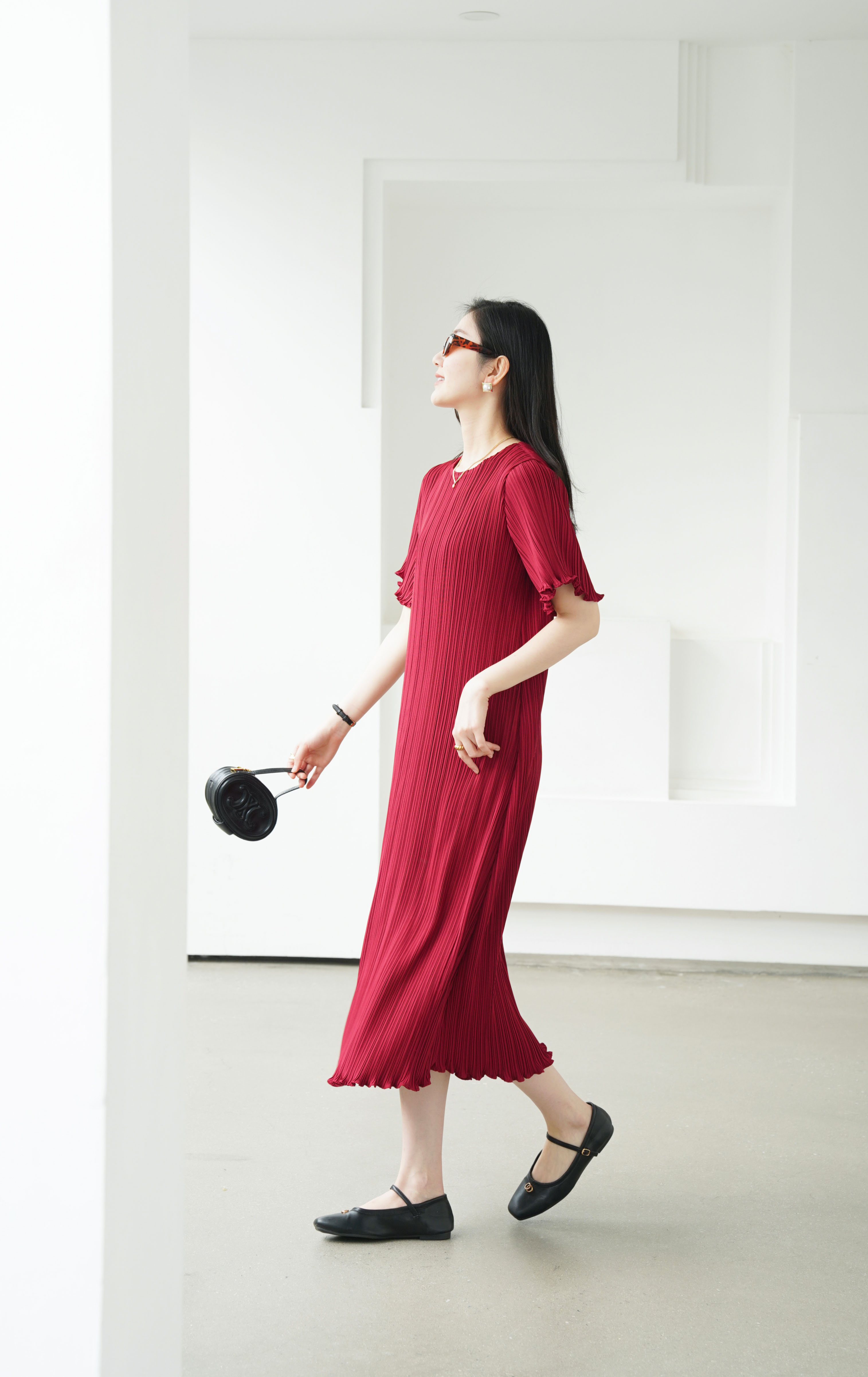 ปรับราคาลง20%!! 2MUAY รุ่น GJO5323 เดรสพลีทคุณภาพ GLAM SHORT SLEEVE PLEATED DRESS 7 สี FREE SIZE