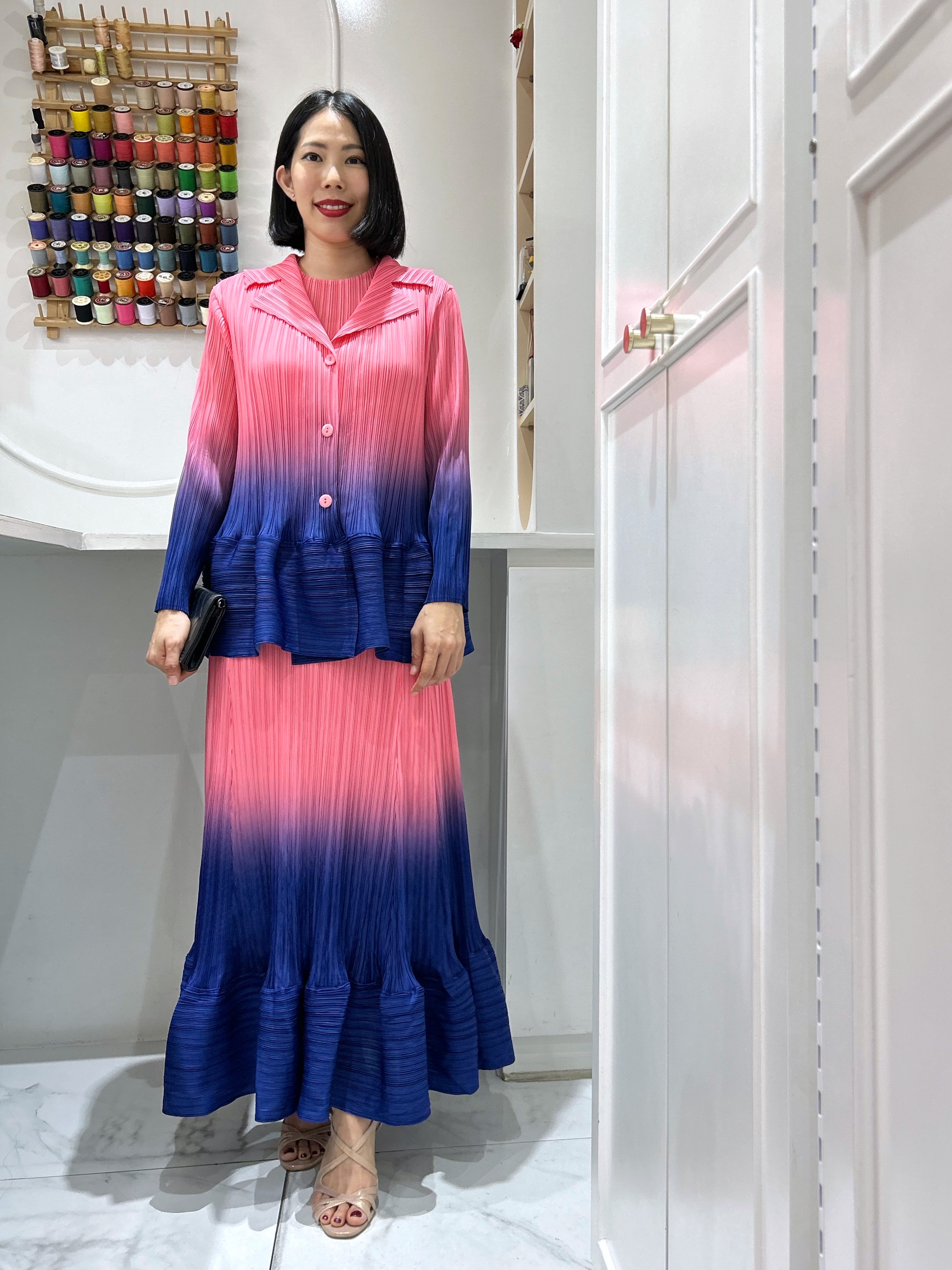 2MUAY รุ่น GA90113 / GA6755 เซ็ตอัดพลีท RIPPLE GRADIENT PLEATED SET 7 สี FREE SIZE