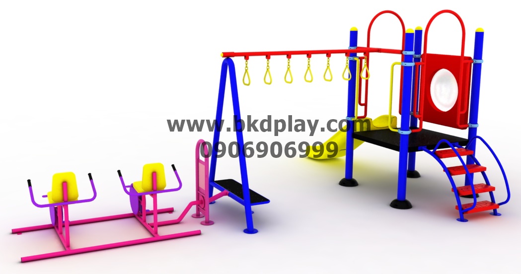 ชุดหอสไลด์80 +ห่วงโหน +จักรยานบัดดี้ เครื่องเล่นสนามกลางแจ้ง เครื่องเล่นสนามเหล็ก พร้อมเครื่องออกกำลังกายเด็ก สั่งผลิต 10-20 วัน ขนาด 400x630x220 ซม.