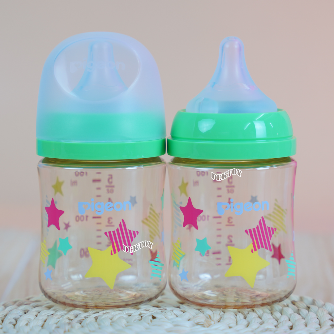 Pigeon พีเจ้น ขวดนมพีเจ้นสีชา PPSU 5 ออนซ์ 160 มล. คอกว้าง แพ็ค2ขวด ลายดาว