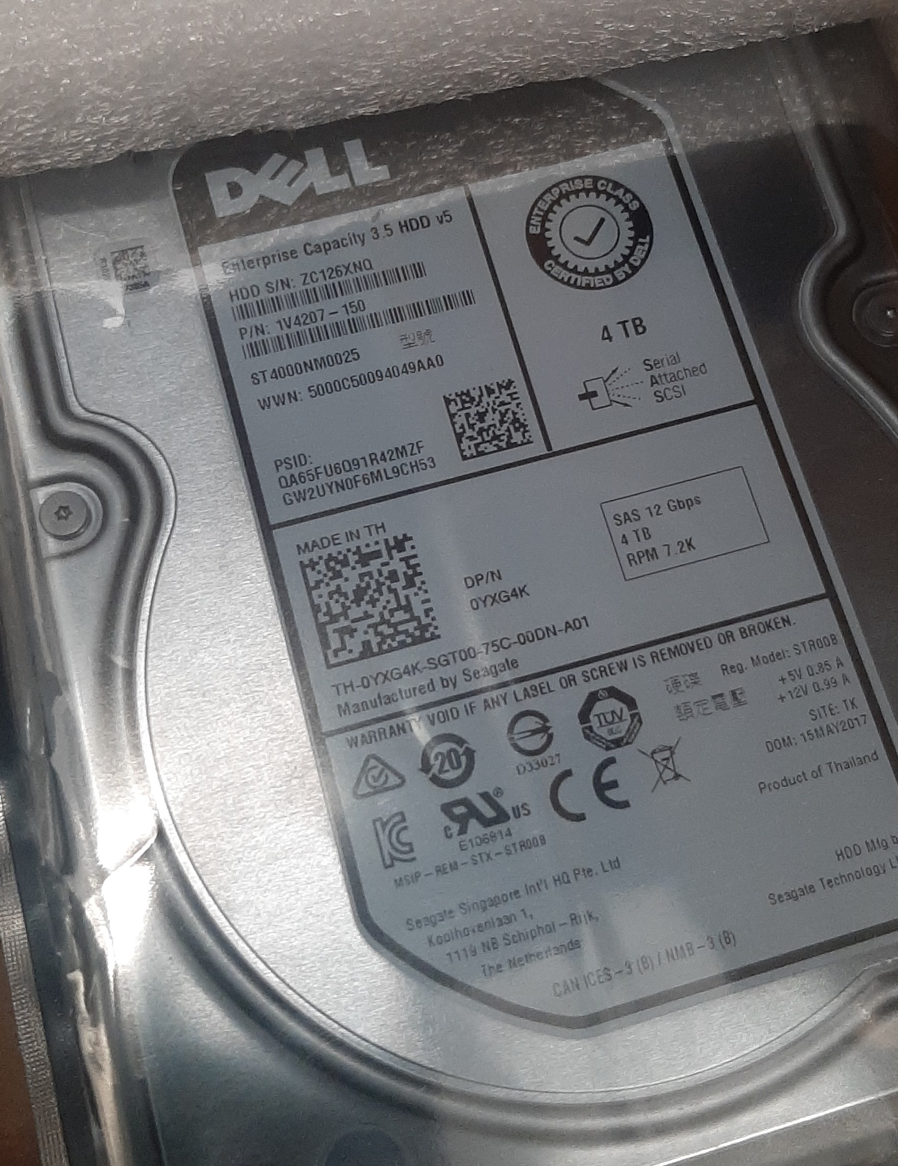 Dell 4TB SAS 3.5 12Gbps 7200RPM With Tray กล่องใหม่ มีประกันร้าน 1 เดือน