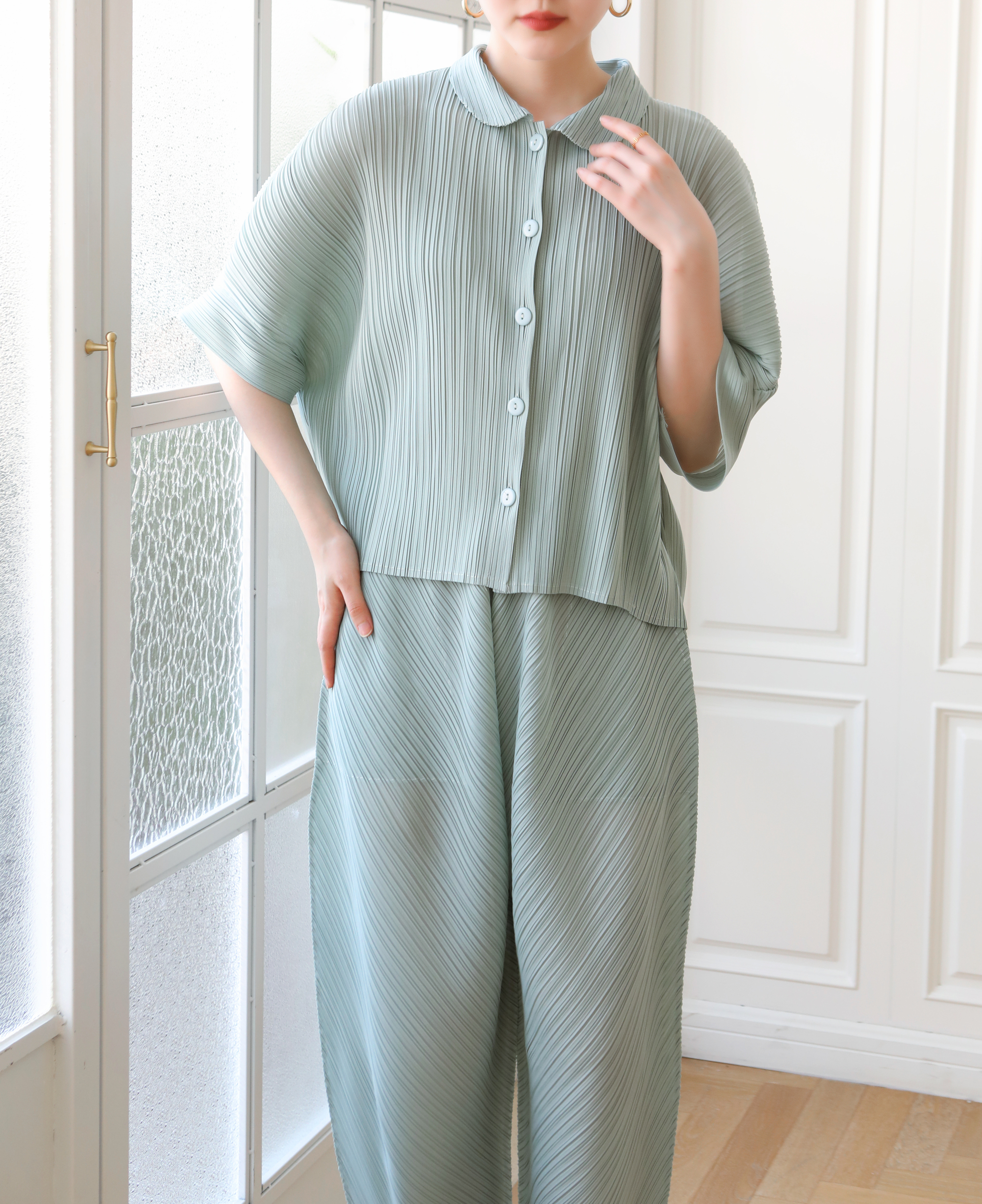 2MUAY รุ่น GJO3697 เสื้อผู้หญิง เสื้อพลีทคุณภาพ 12 สี FREE SIZE EVERYDAY COLLAR BUTTON FRONT PLEATED TOP