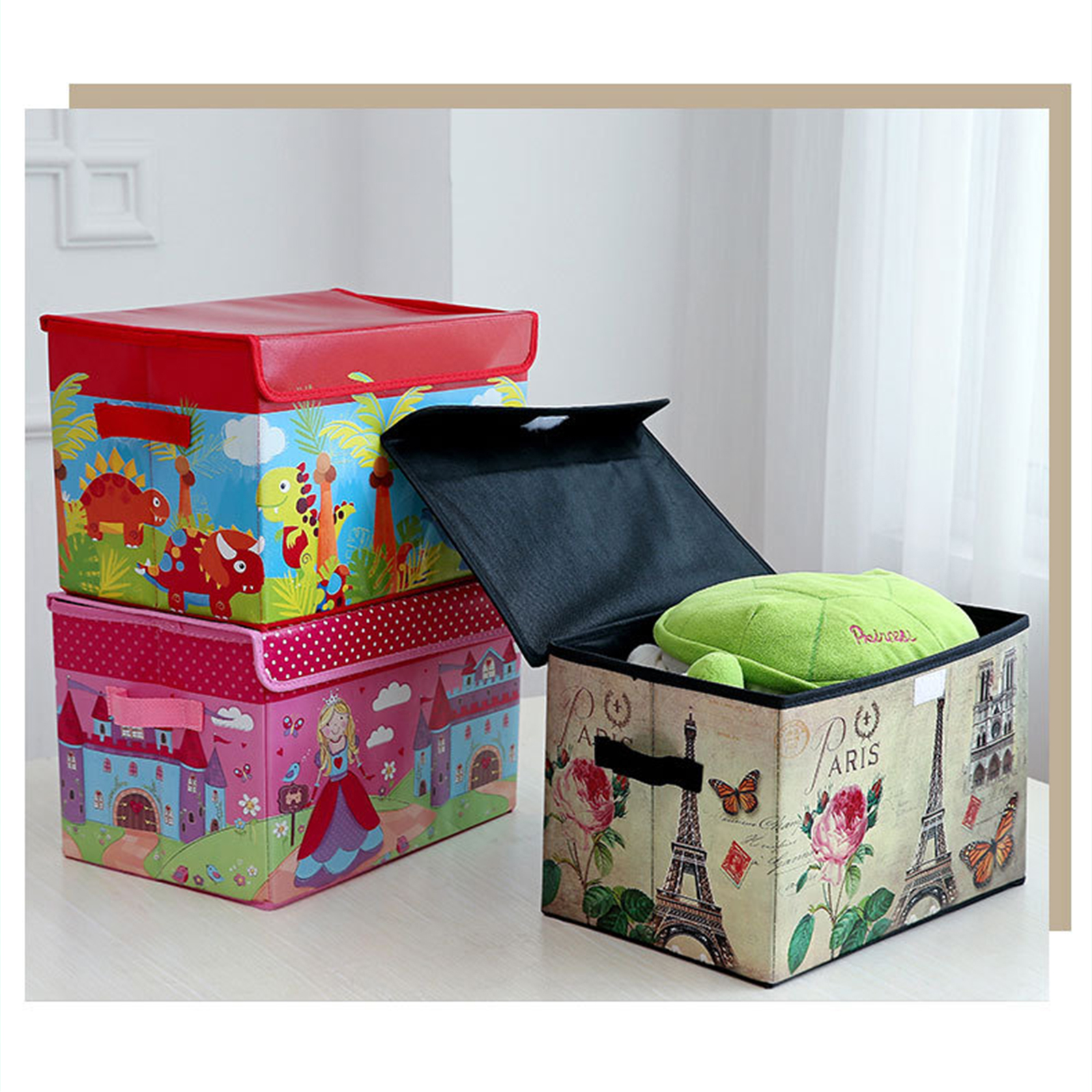 กล่องเก็บของ พับได้ หนัง PU พิมพ์ลาย ขนาด 38x25x25 คุณภาพดี ดีไซน์สวย มีให้เลือกหลายลาย