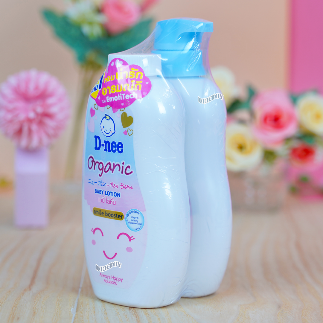 1 แถม 1 D-nee Organic ดีนี่ ออร์แกนิค ออลเวย์ส แฮปปี้ เบบี้โลชั่น สไมล์ บูสเตอร์ ซีรี่ส์ 300มล.แถม 300 มล. สีฟ้า