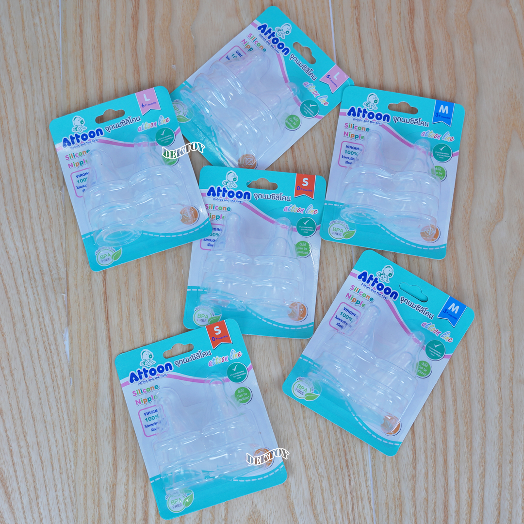 แพ็ค6 จุกนมแอทตูน Attoon แอทตูน จุกนมอารมณ์ดี เติมสันกันแฟบ คอแคบ แพ็ค6ชิ้น N6L