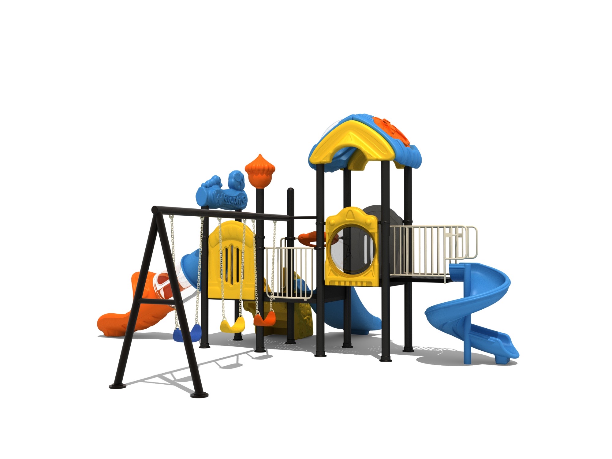 เครื่องเล่นสนามกลางแจ้ง-ในร่ม,ชุด รวมสไลเดอร์ 3 สไลด์พร้อมชิงช้า,ครุภัณฑ์สนามเด็กเล่น,งบ.สพฐ,โครงการโรงเรียนประชารัฐ, เครื่องเล่นสนามระดับก่อนประถมศึกษา, playground,สไลเดอร์,ของเล่นเสริมพัฒนาการ,เครื่องเล่นสนาม, สนามเด็กเล่น